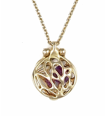  Monica 
 Domed locket with amethyst. Can house the birthstones of the wearer, spouse and/or children, MAZGN51