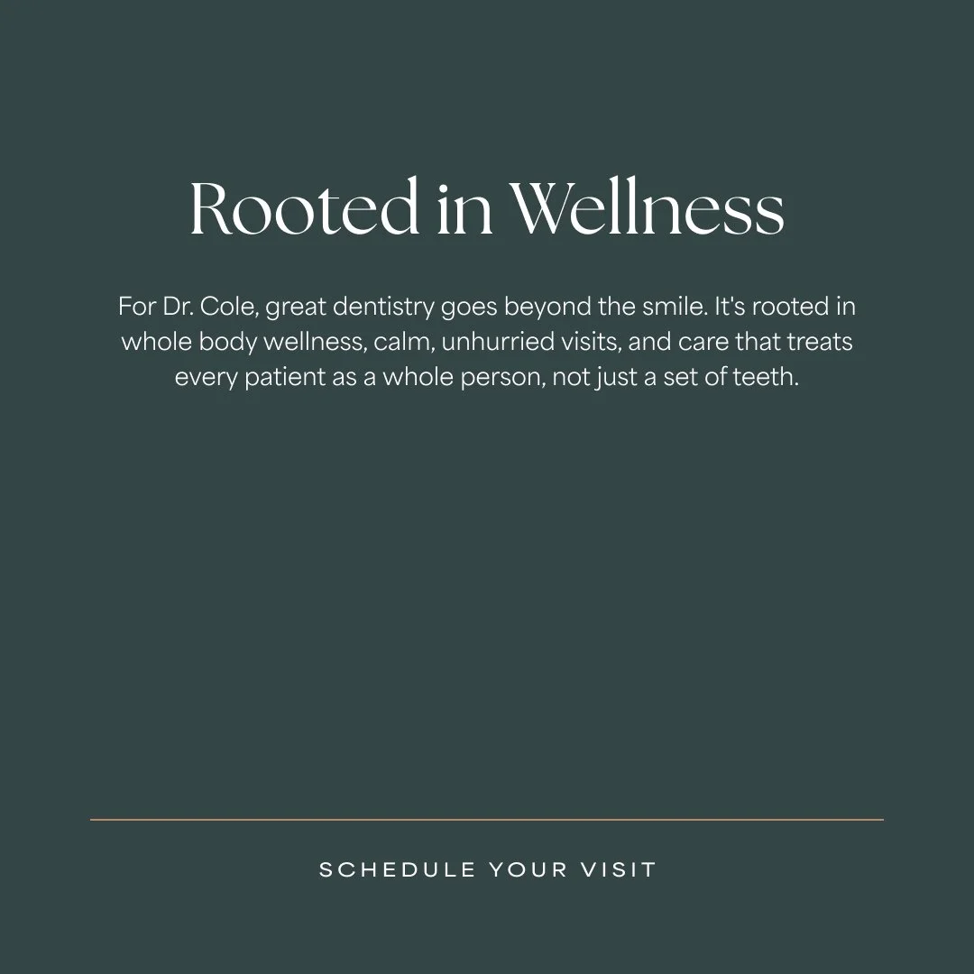 Carousel post slide discussing how Dr. Cole's philosophy goes beyond traditional dentistry, focusing on whole body wellness. 