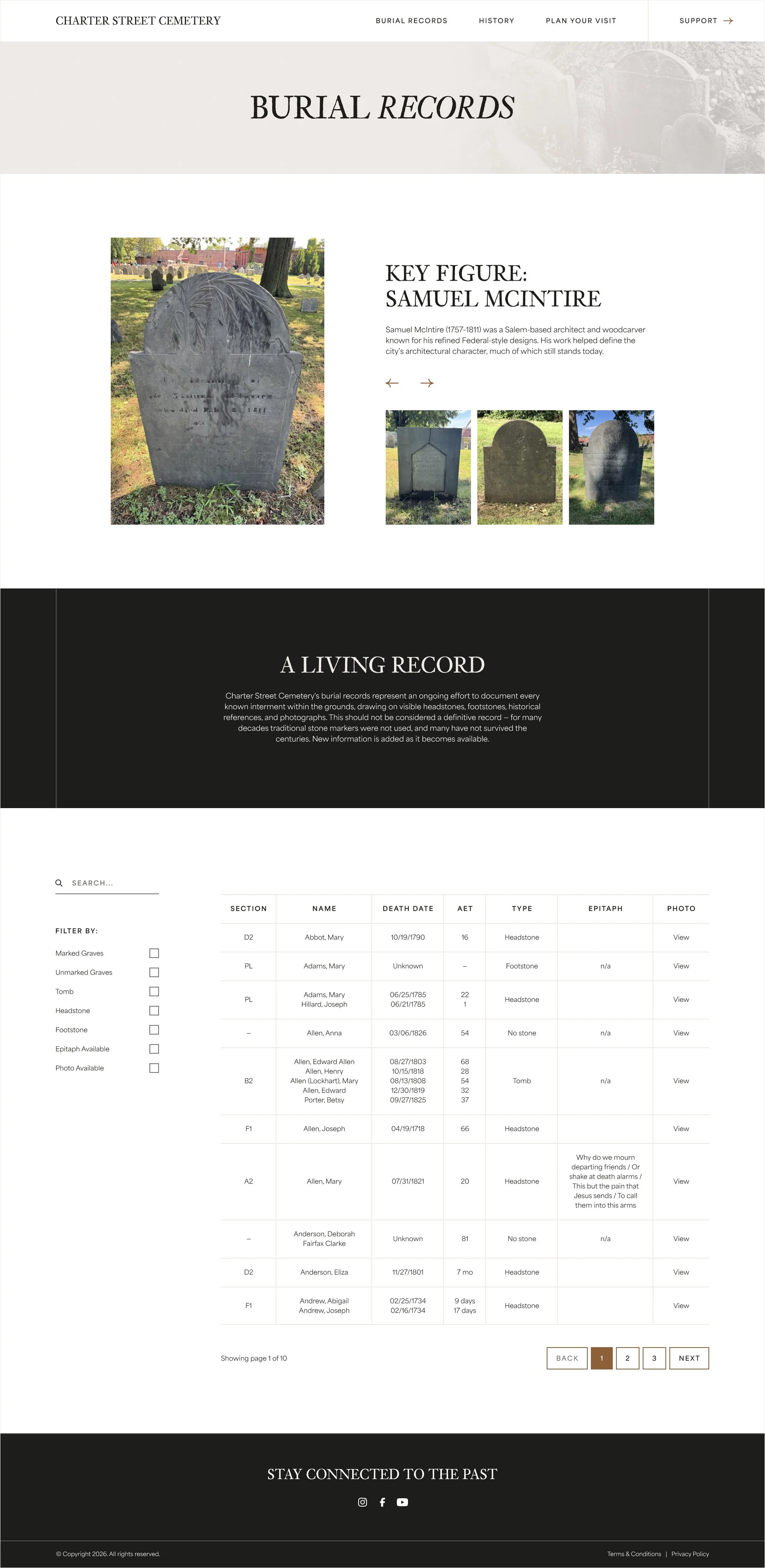 Burial Records Page