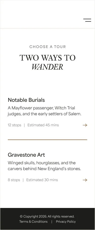 Self Guided Tour Selection Screen