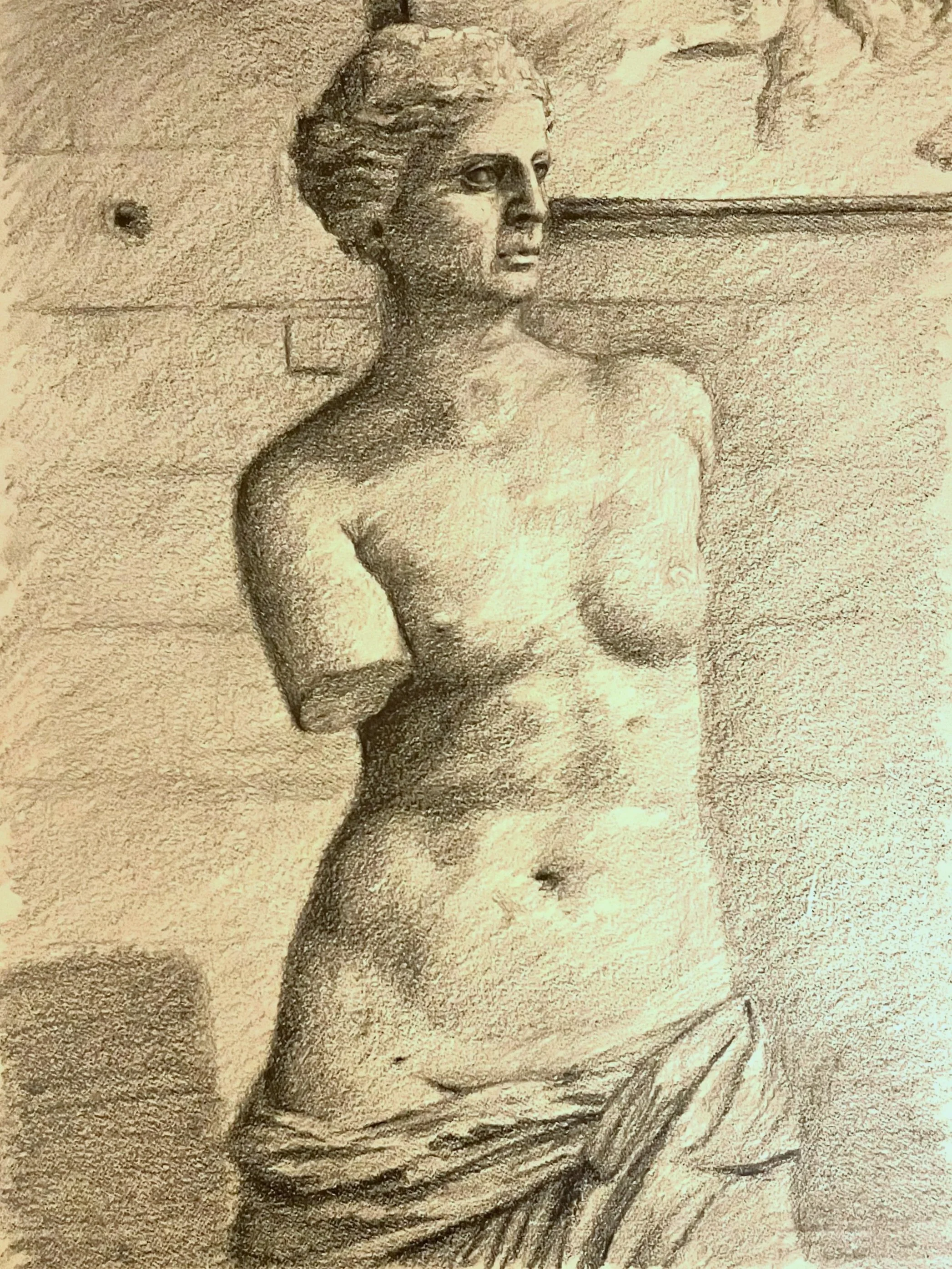 Student Work (Pennsylvania Academy of the Fine Arts) - Cast hall live drawing with creatively embellished hole in the wall. 