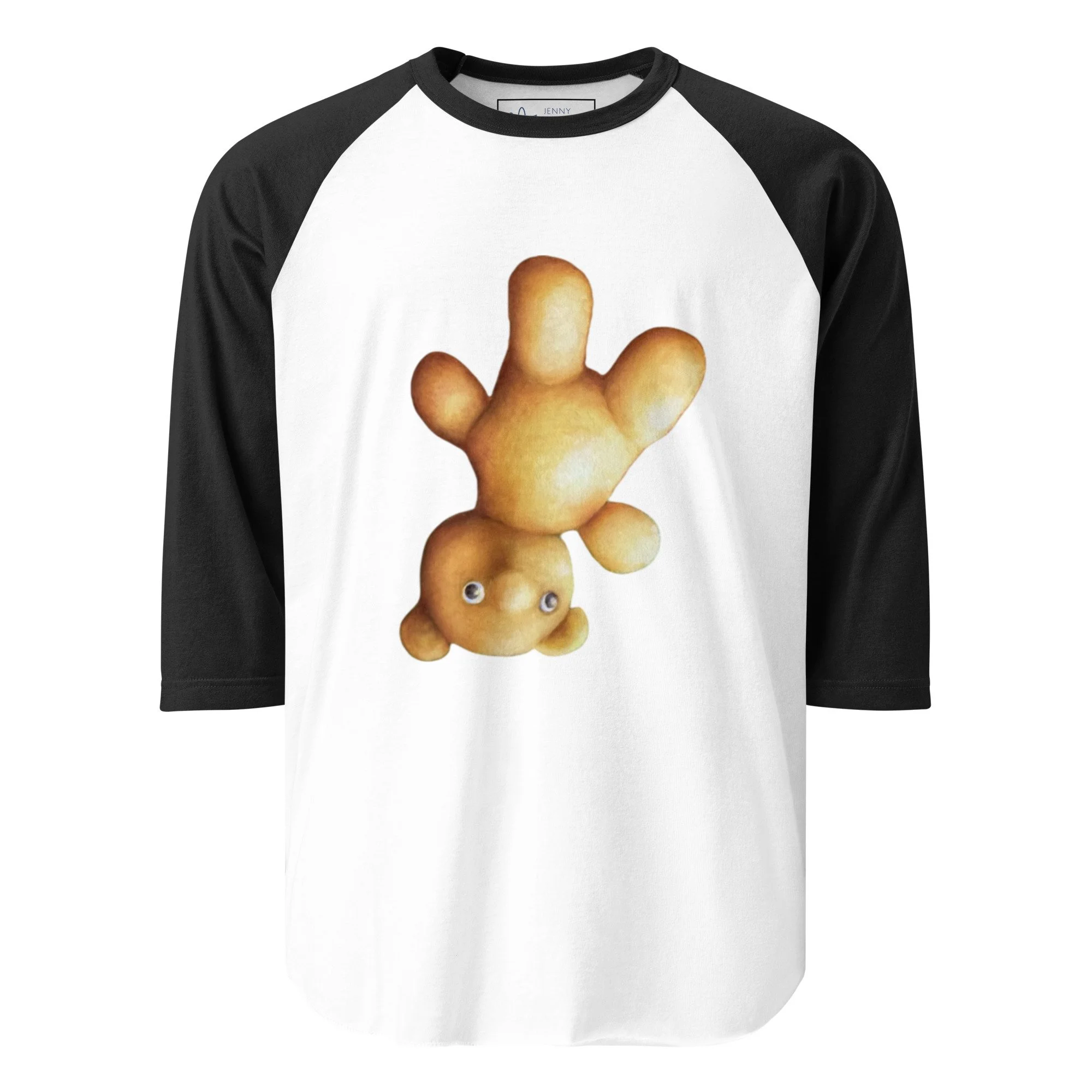 'Falling Bear' 3/4 Sleeve Raglan Style Baseball Shirt in Black/White