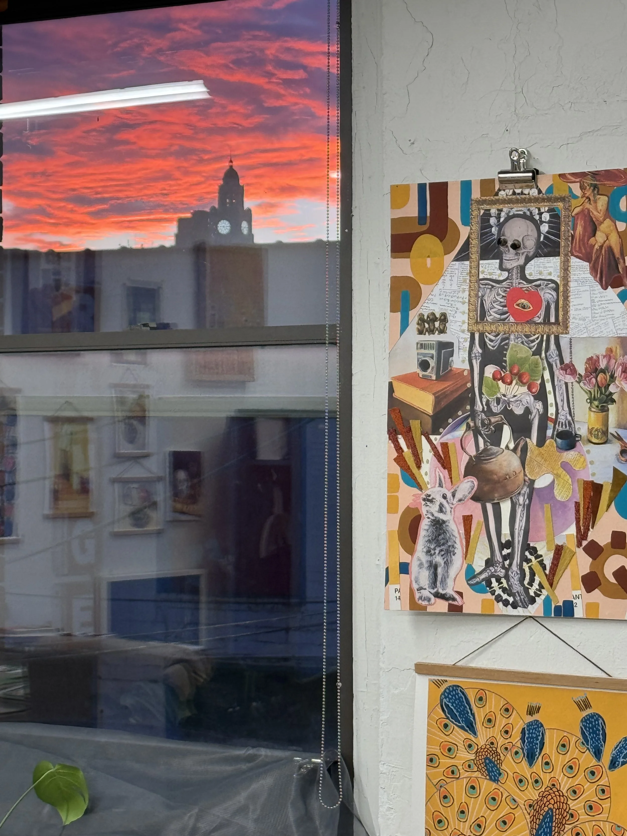 Unfiltered Philly sunset (next to studio muse collage).