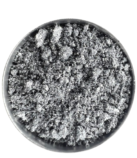 Raw unpressed Read My Lips silver eyeshadow pigment by The Imperfectionist, showing real mineral texture