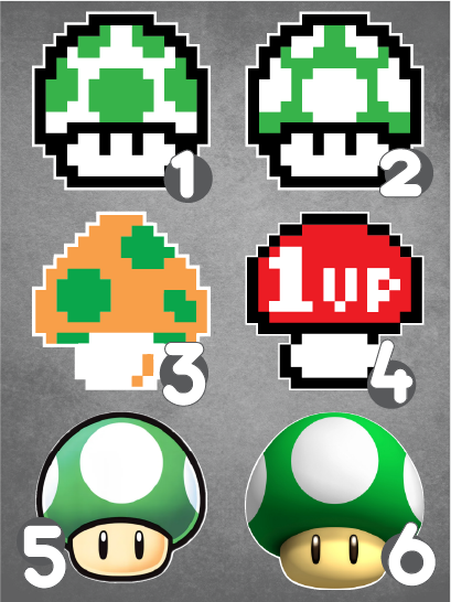 Super Mario Bros. 1-UP MUSHROOM vinyl decal Choose Your Favorite!