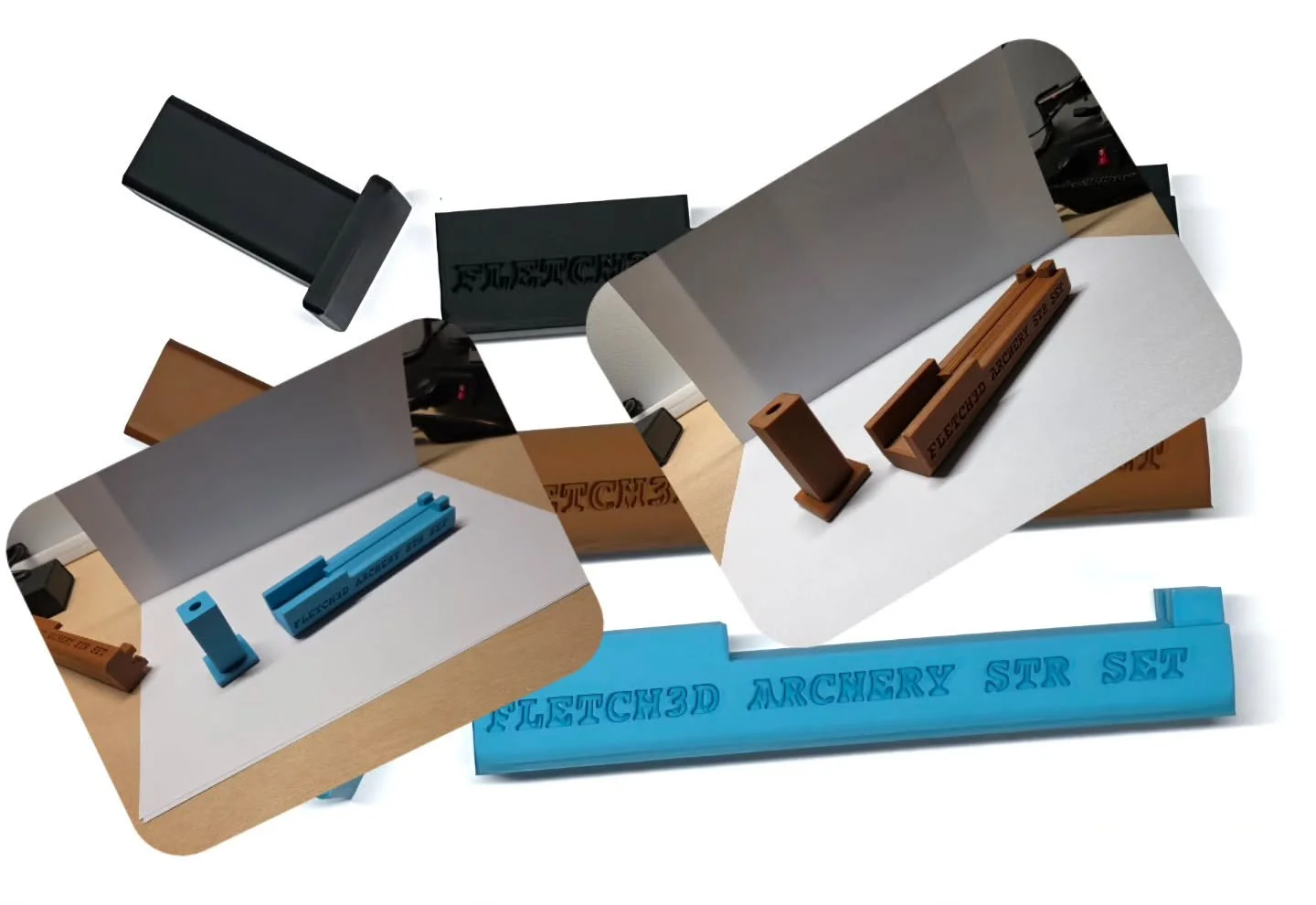 We at Fletch3d Archery have designed a pocket sized fletching jig, soon to be available in straight, 1.5&deg; and 3&deg;  helicoil pitches. 
These are in a 4 fletch configuration, we have a 3 fletch design in the works and soon to be released.
An ins