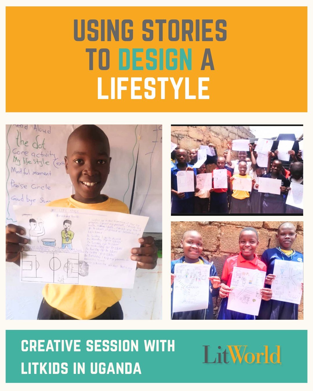 Our LitKids in Uganda used their LitClub time to talk about their daily routines, using words and pictures to turn their everyday activities into wonderfully creative stories. At LitWorld, we bring life-changing literacy programs to children around t
