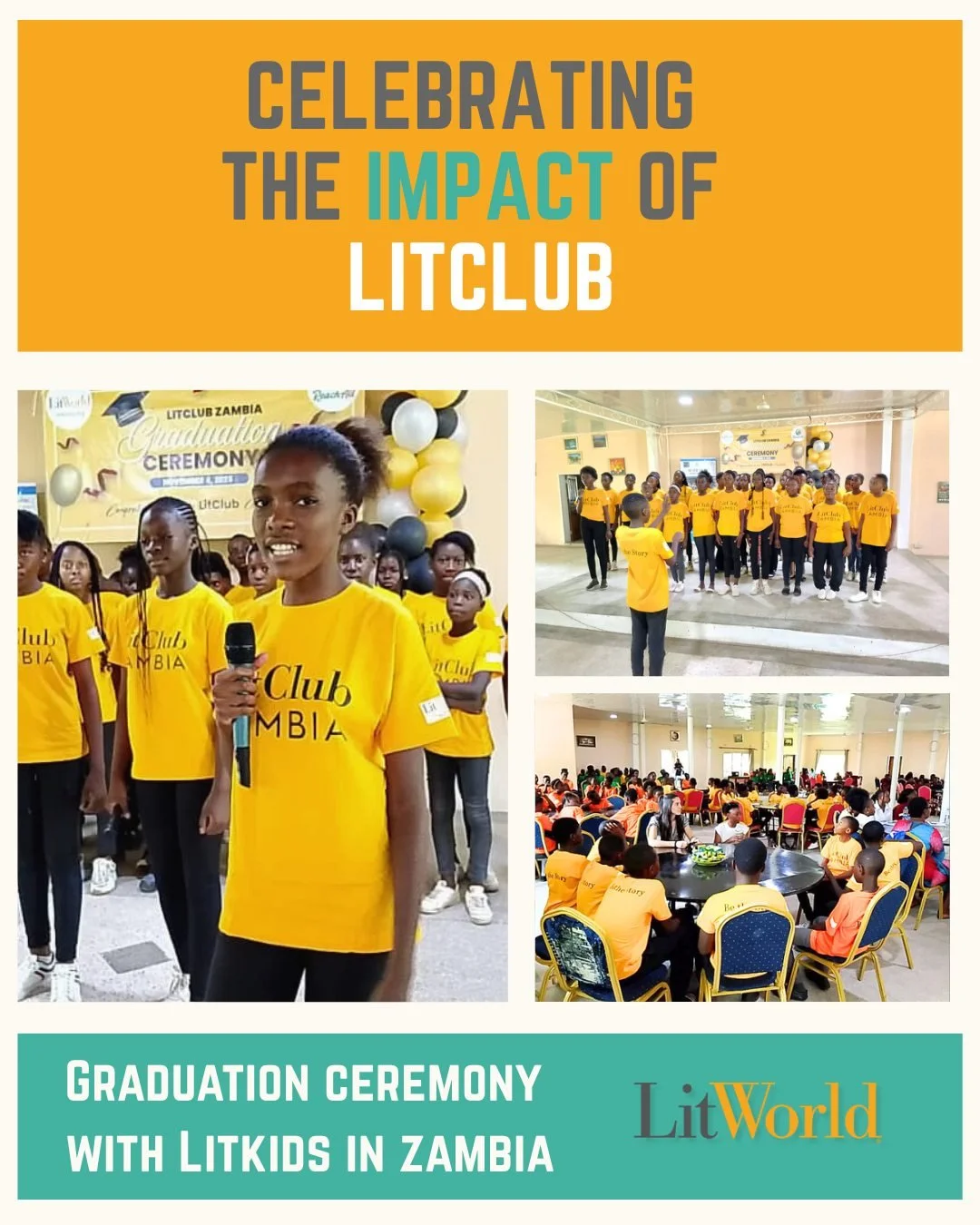 Our team at LitWorld offers our highest congratulations to these incredible LitKids in Zambia, who held a graduation ceremony to celebrate their 2023 cohort! Thank you to the Ministry of Education for attending, and we thank our partner at Reach All,