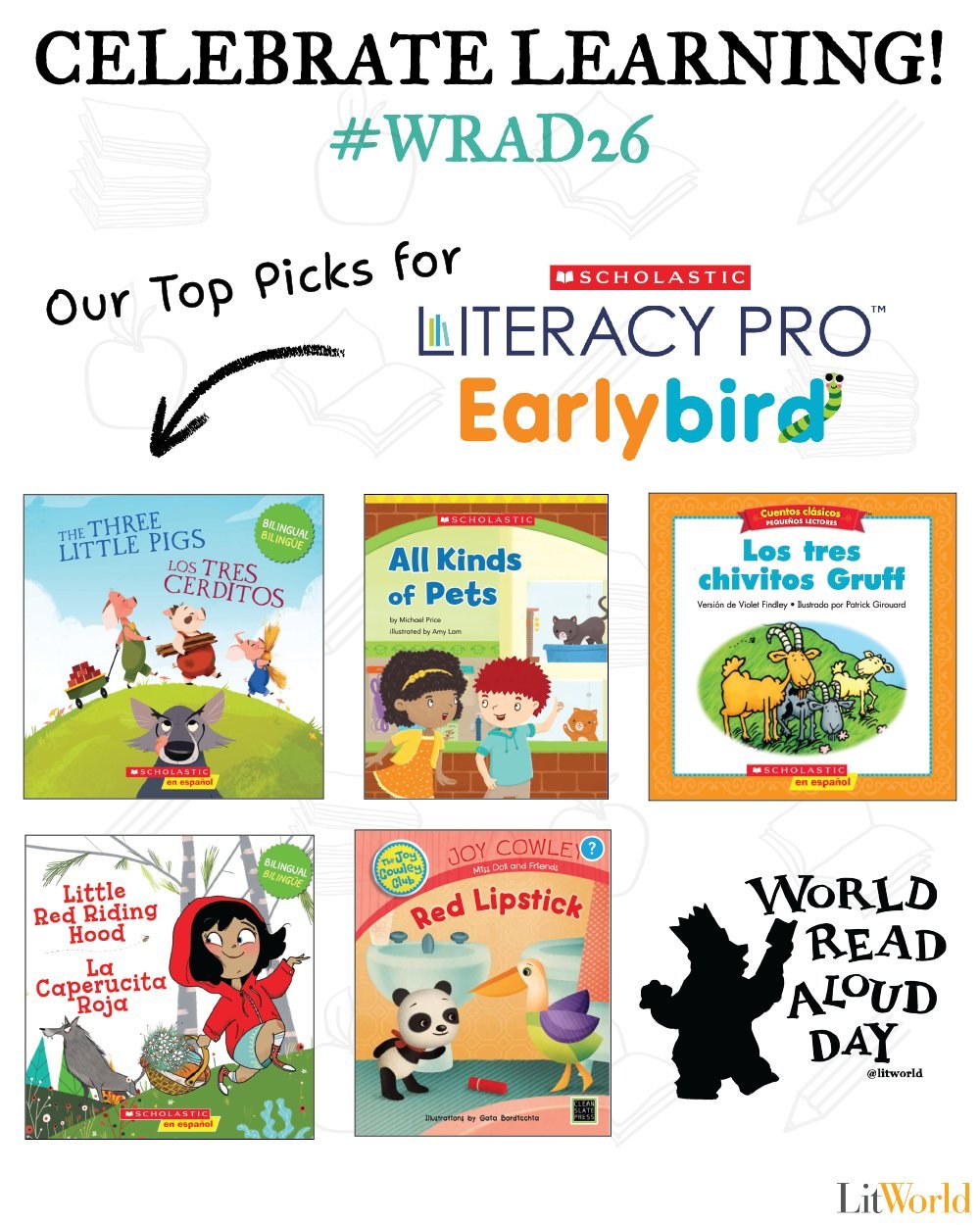In preparation for #WorldReadAloudDay #WRAD26 , our friends at @scholasticlacar and @scholasticme put together a great book list for kids of all ages, including bilingual titles! For more resources to help you plan your celebration, check out worldre