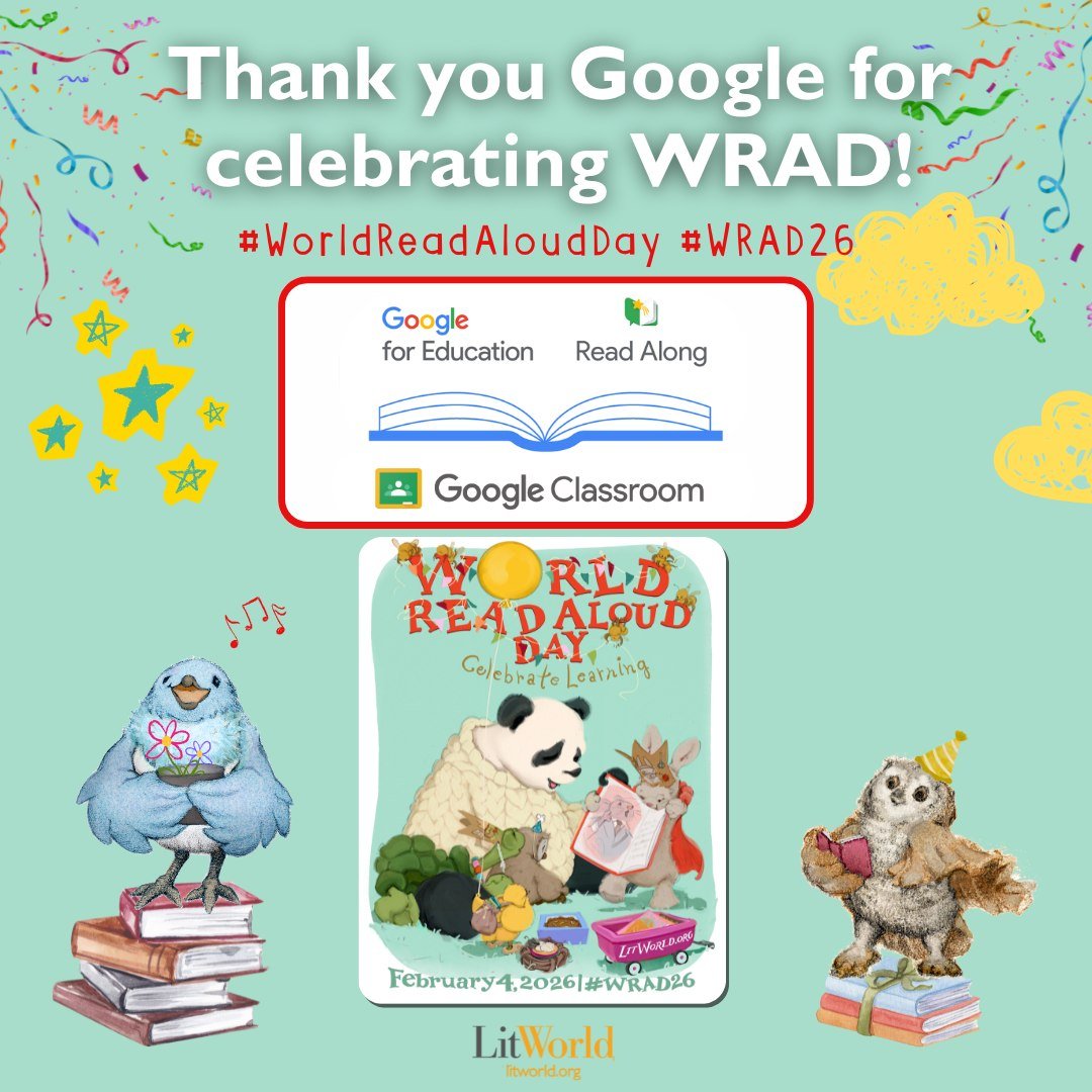 Tomorrow is #WorldReadAloudDay! We're excited to have @googleforedu join us for the celebration with Read Along, which gives kids real-time support from a digital reading buddy as they read aloud. Parents and teachers, you can use Google's Read Along