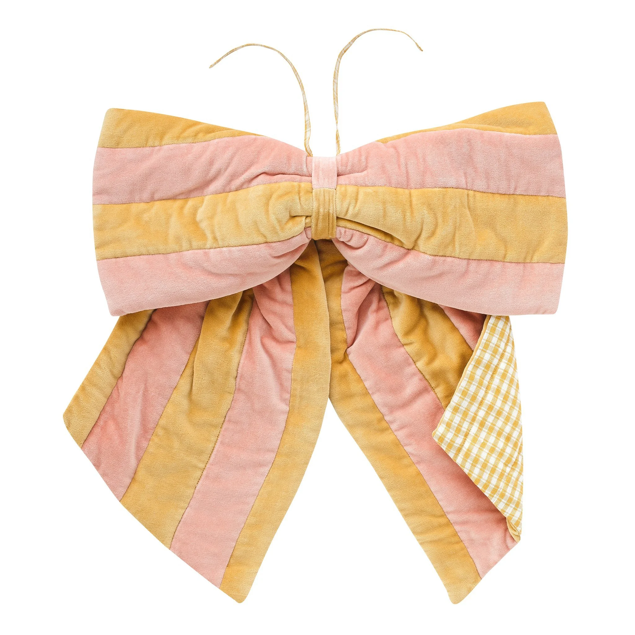 Marionette stripe velvet bow, blush / mustard