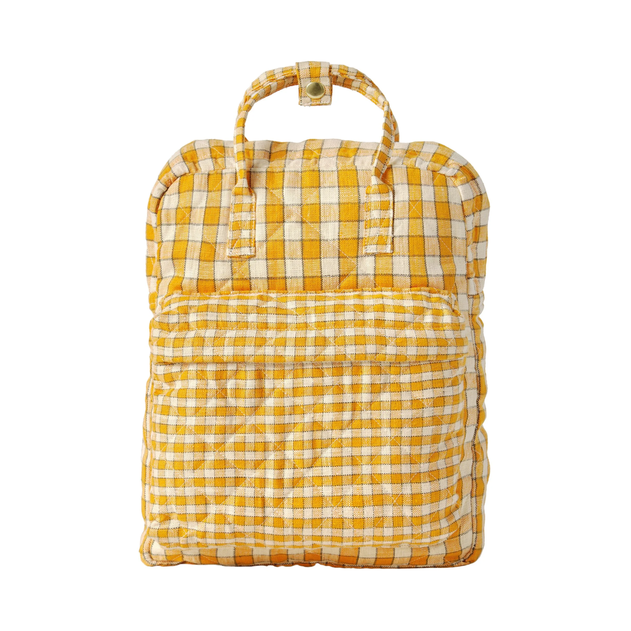 Gingham quilted kids rucksack, apricot