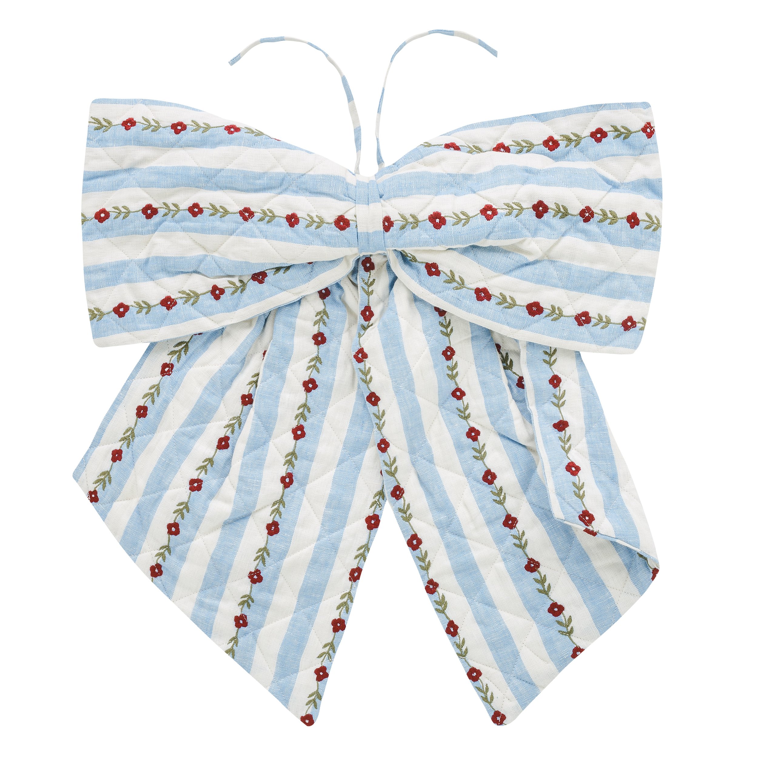 Candy stripe embroidered bow, cornflower