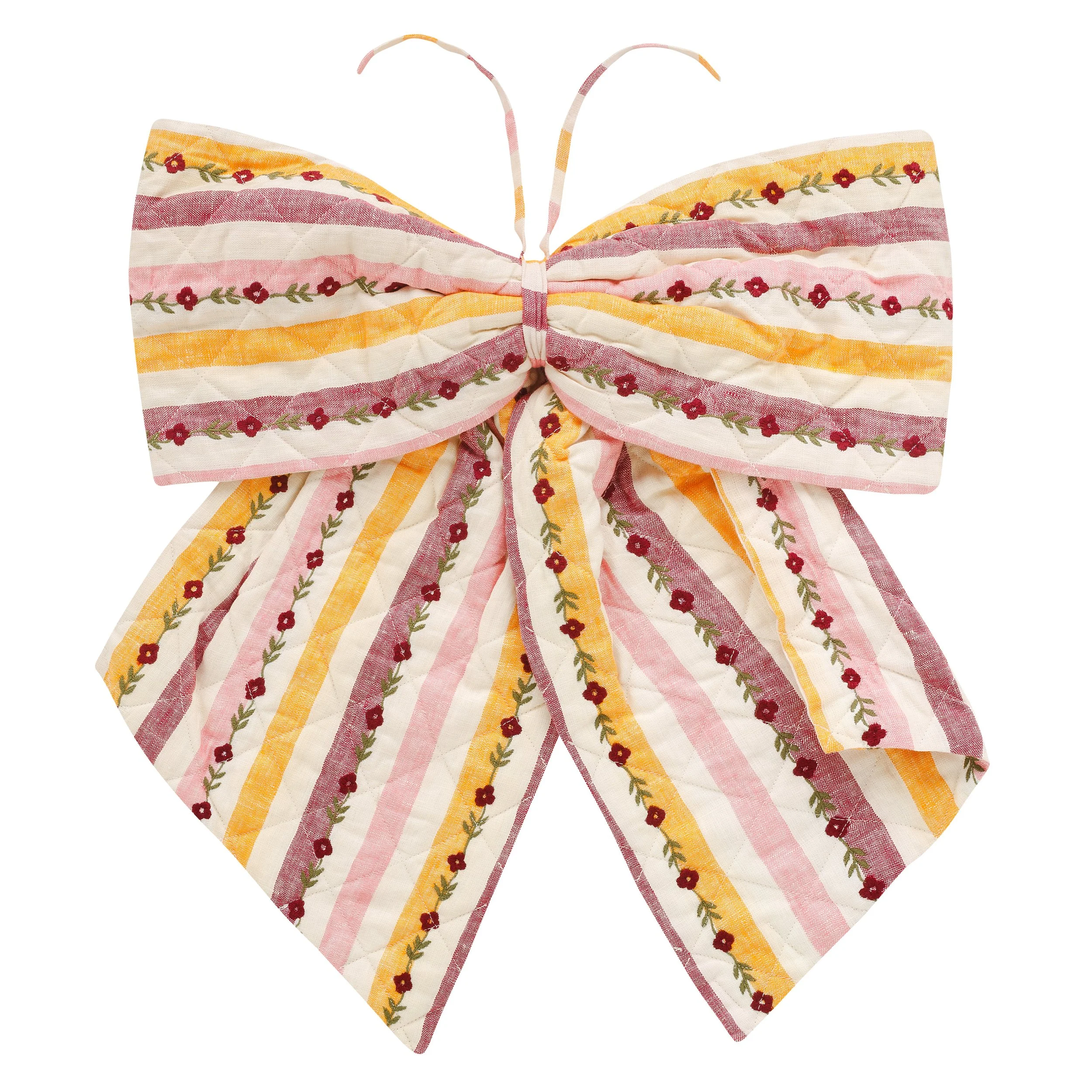 Candy stripe embroidered bow, claret