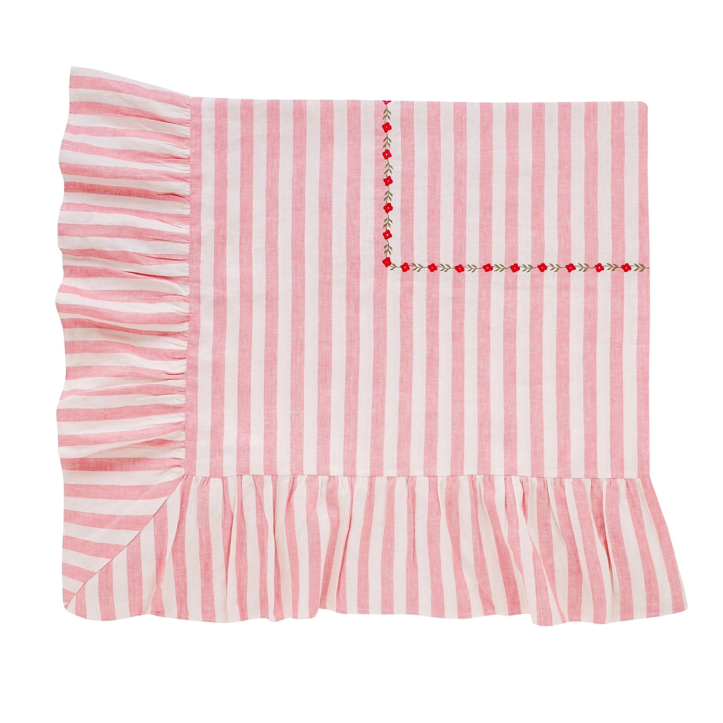 Candy stripe embroidered tablecloth, peony
