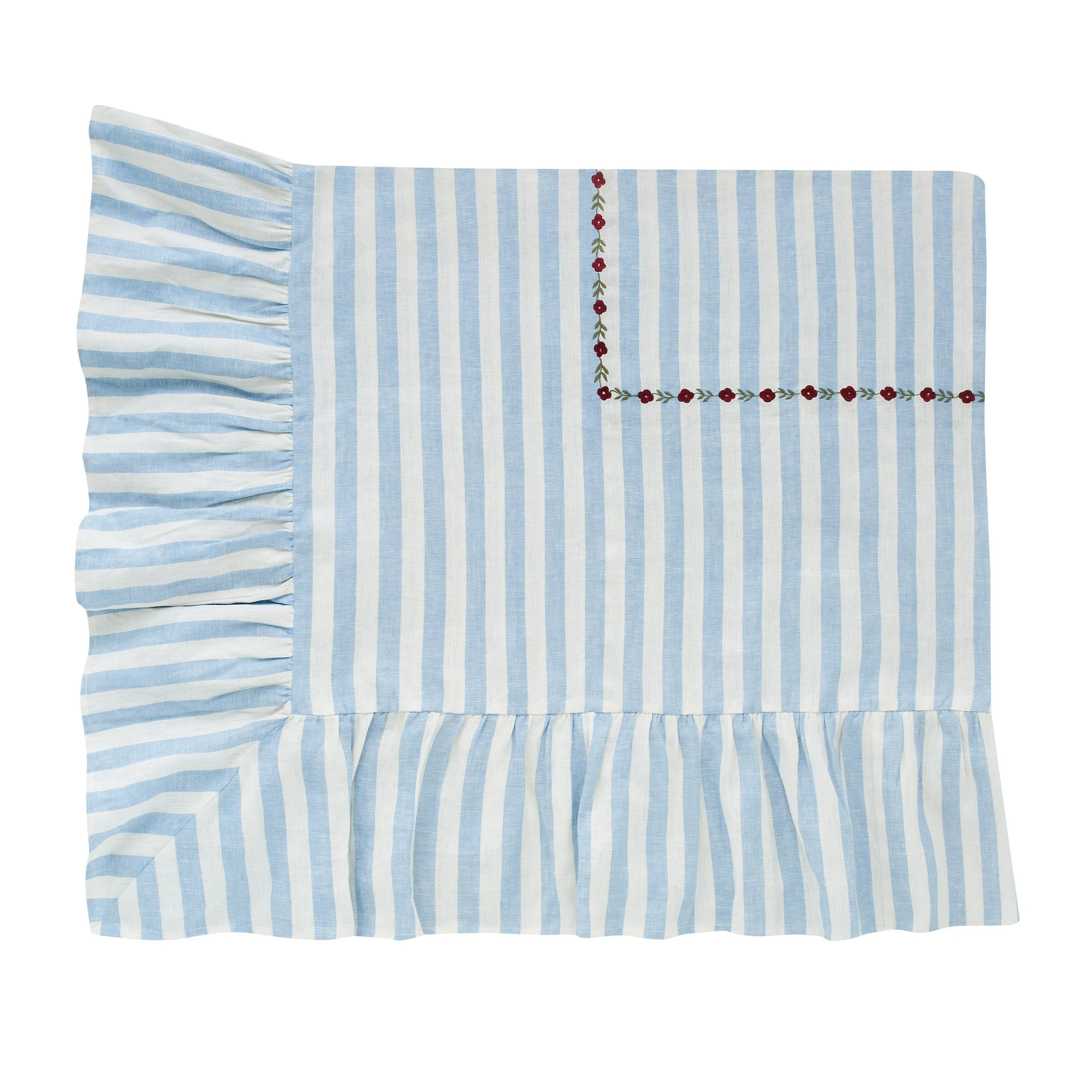Candy stripe embroidered tablecloth, cornflower