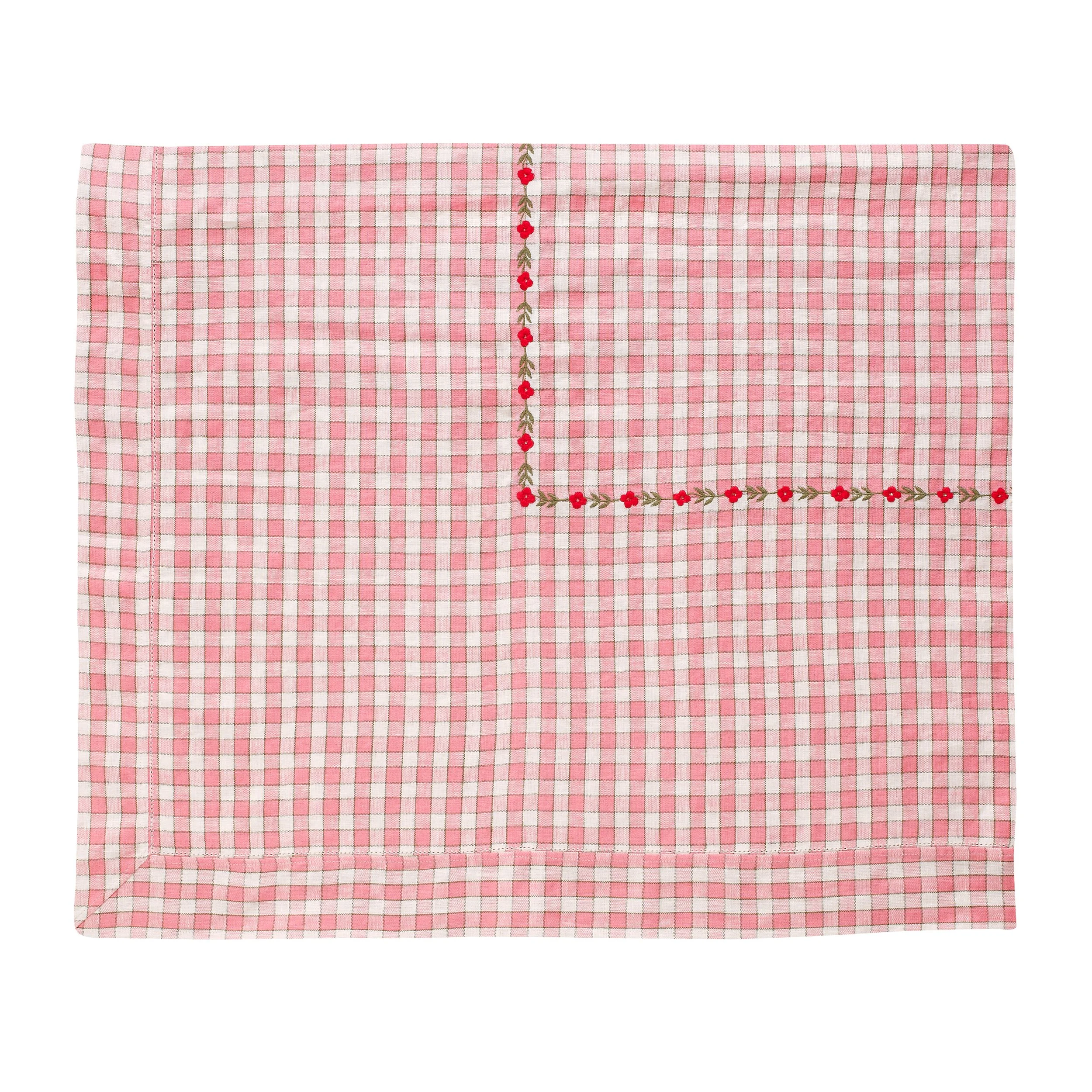 Gingham embroidered tablecloth, peony