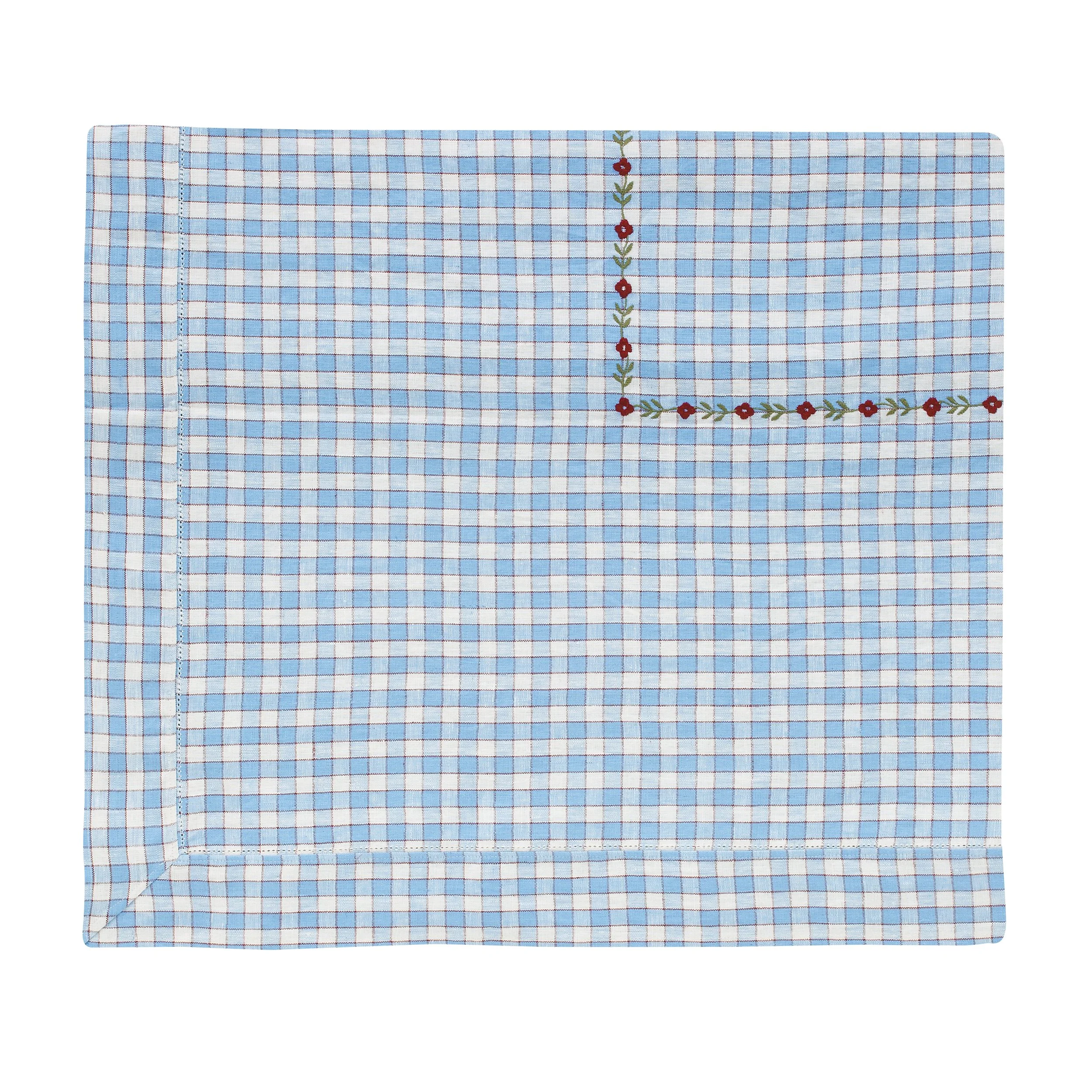 Gingham embroidered tablecloth, cornflower
