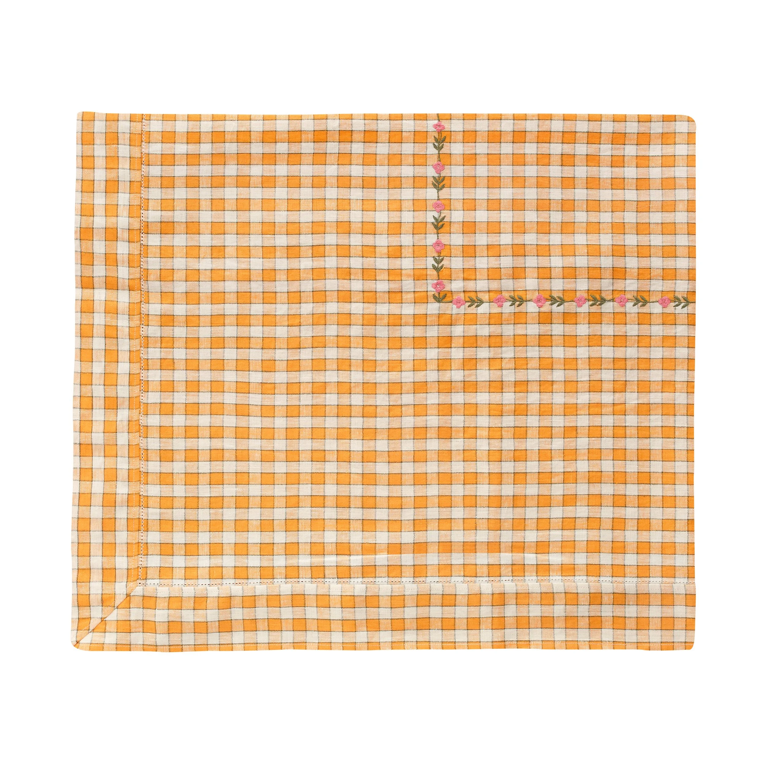 Gingham embroidered tablecloth, apricot