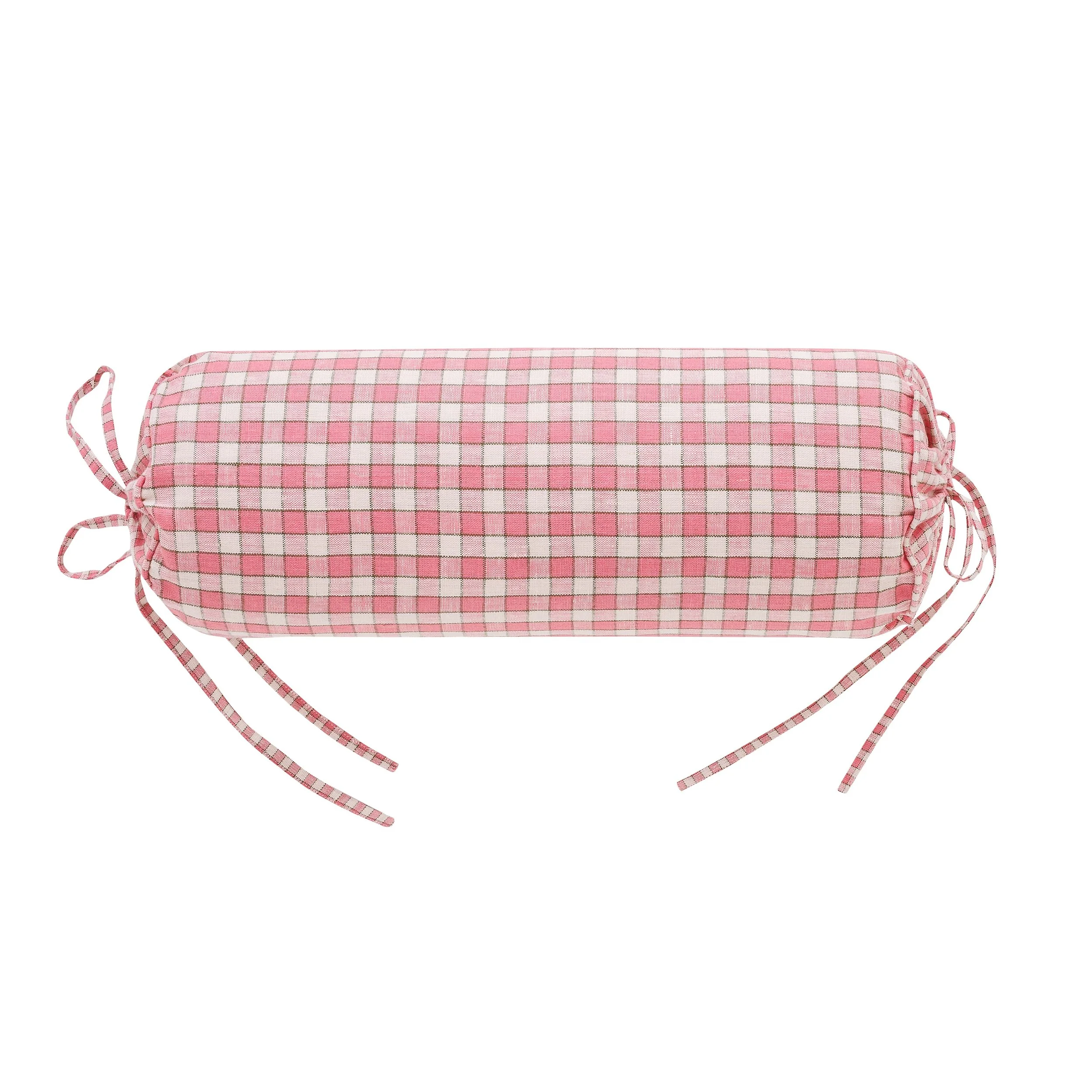 Gingham bolster cushion, peony