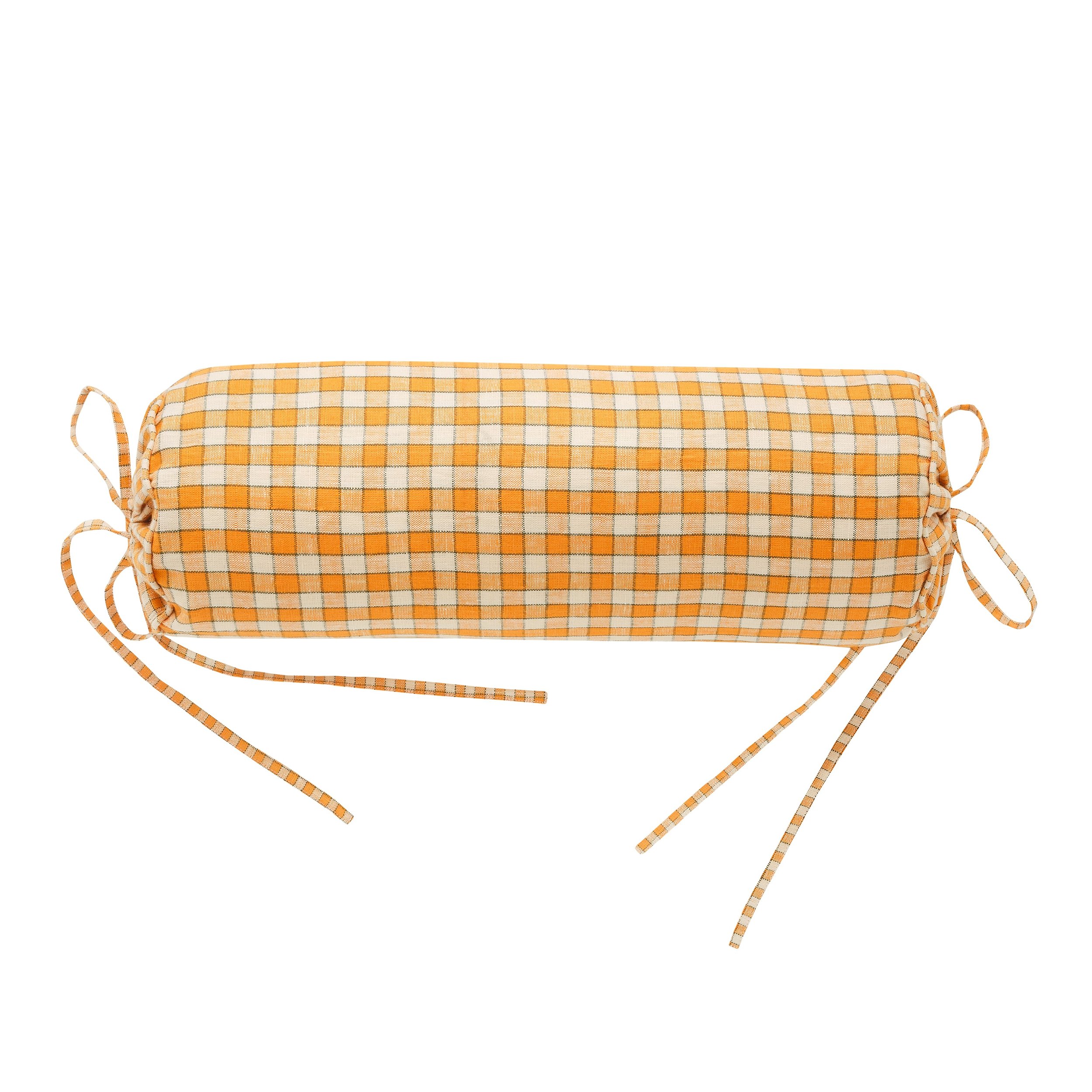Gingham bolster cushion, apricot