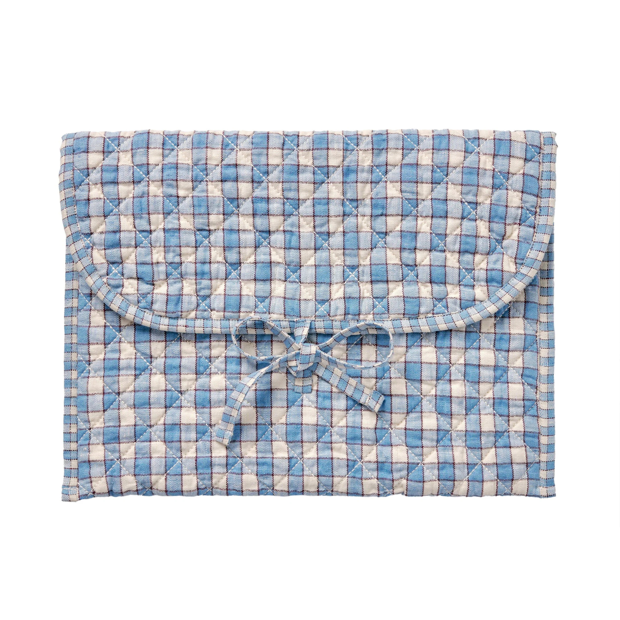 Gingham quilted laptop case, cornflower