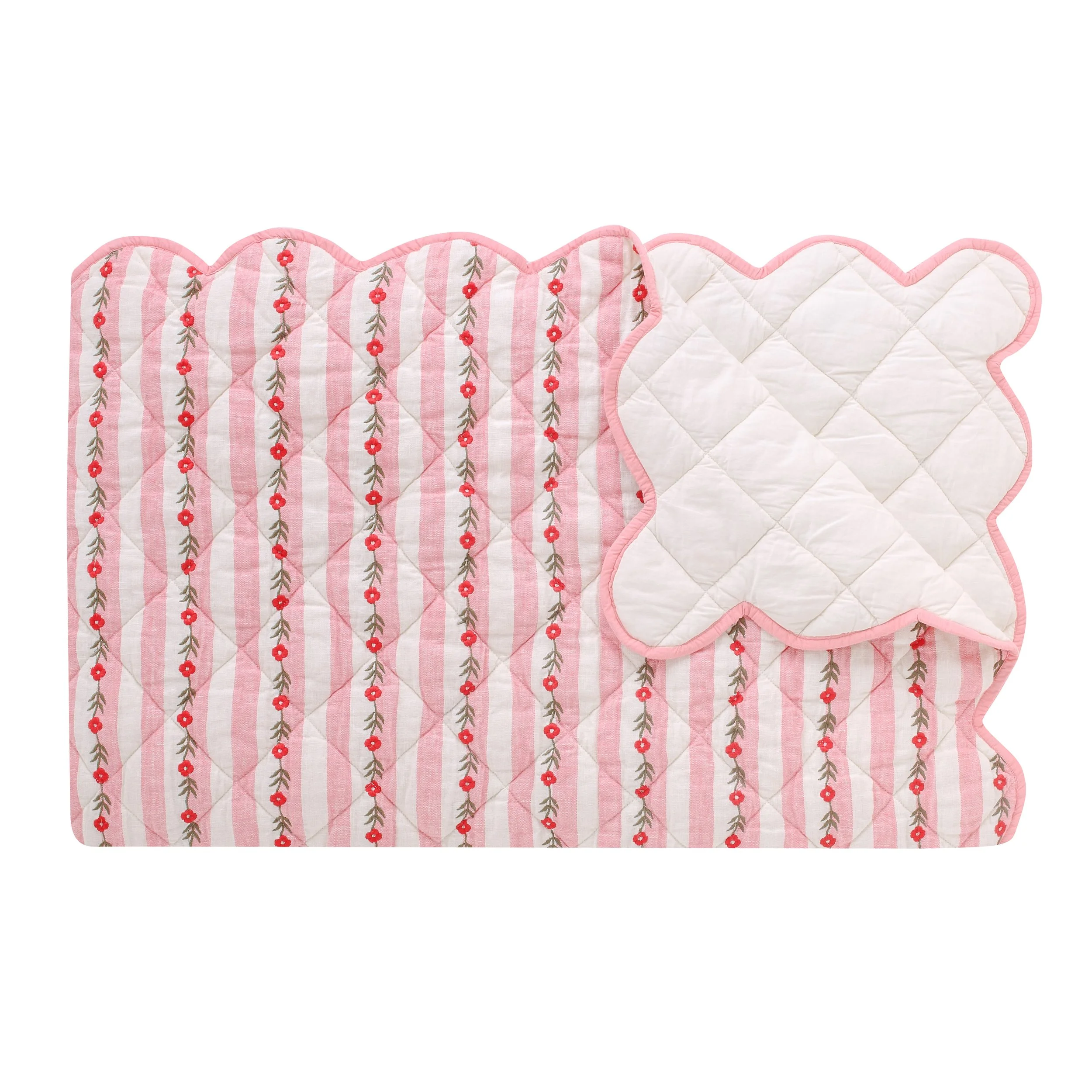 Candy stripe embroidered quilt, peony