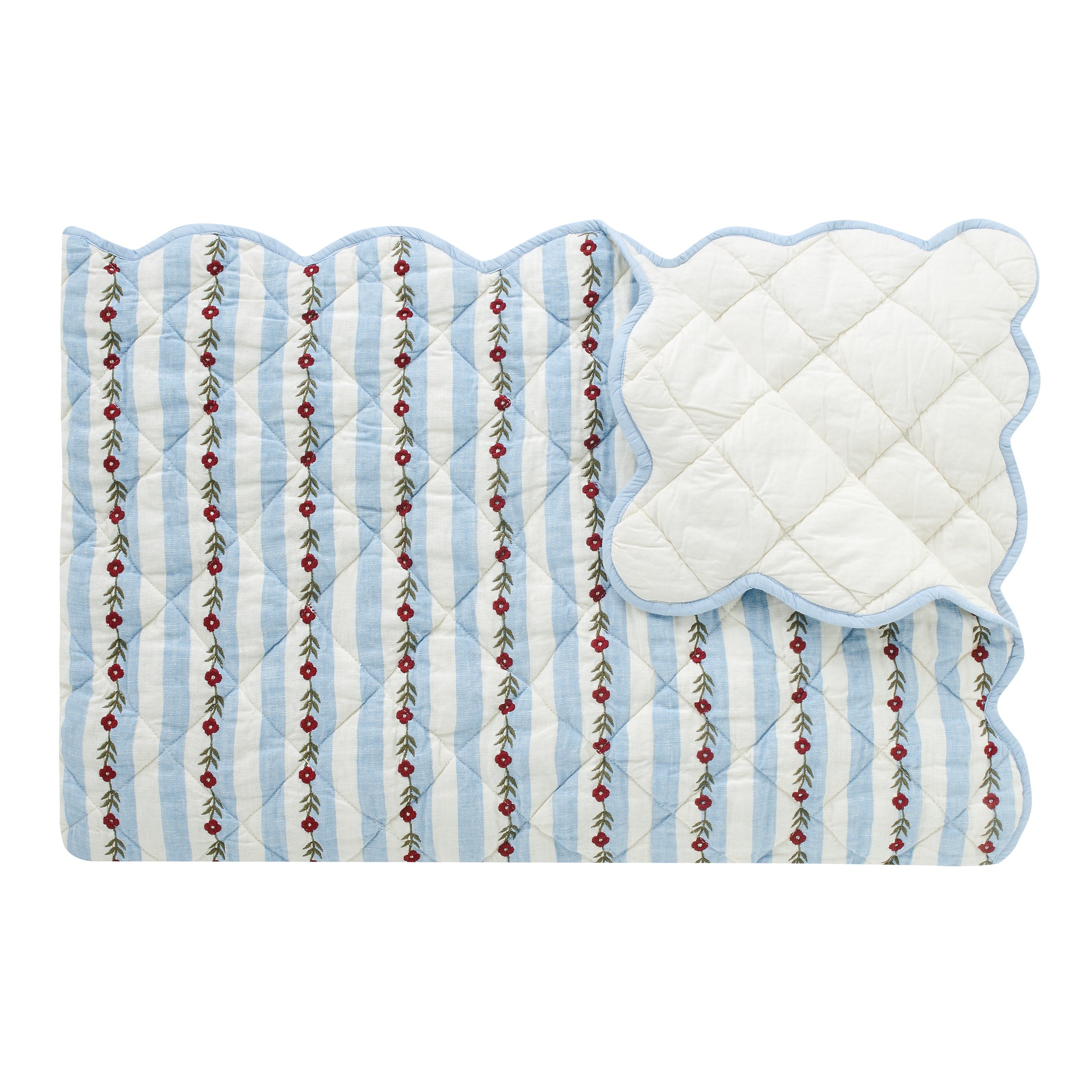 Candy stripe embroidered quilt, cornflower
