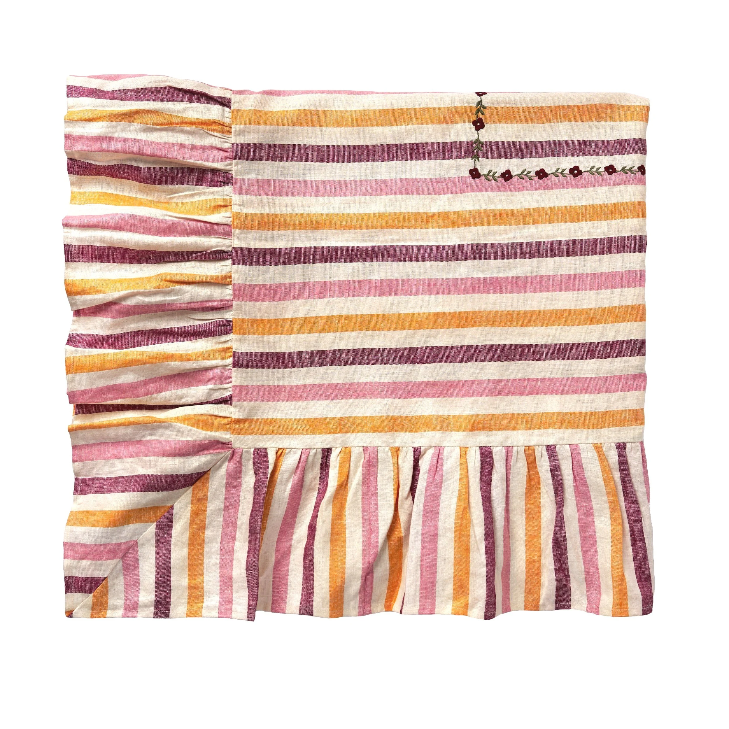 Candy stripe embroidered tablecloth, claret