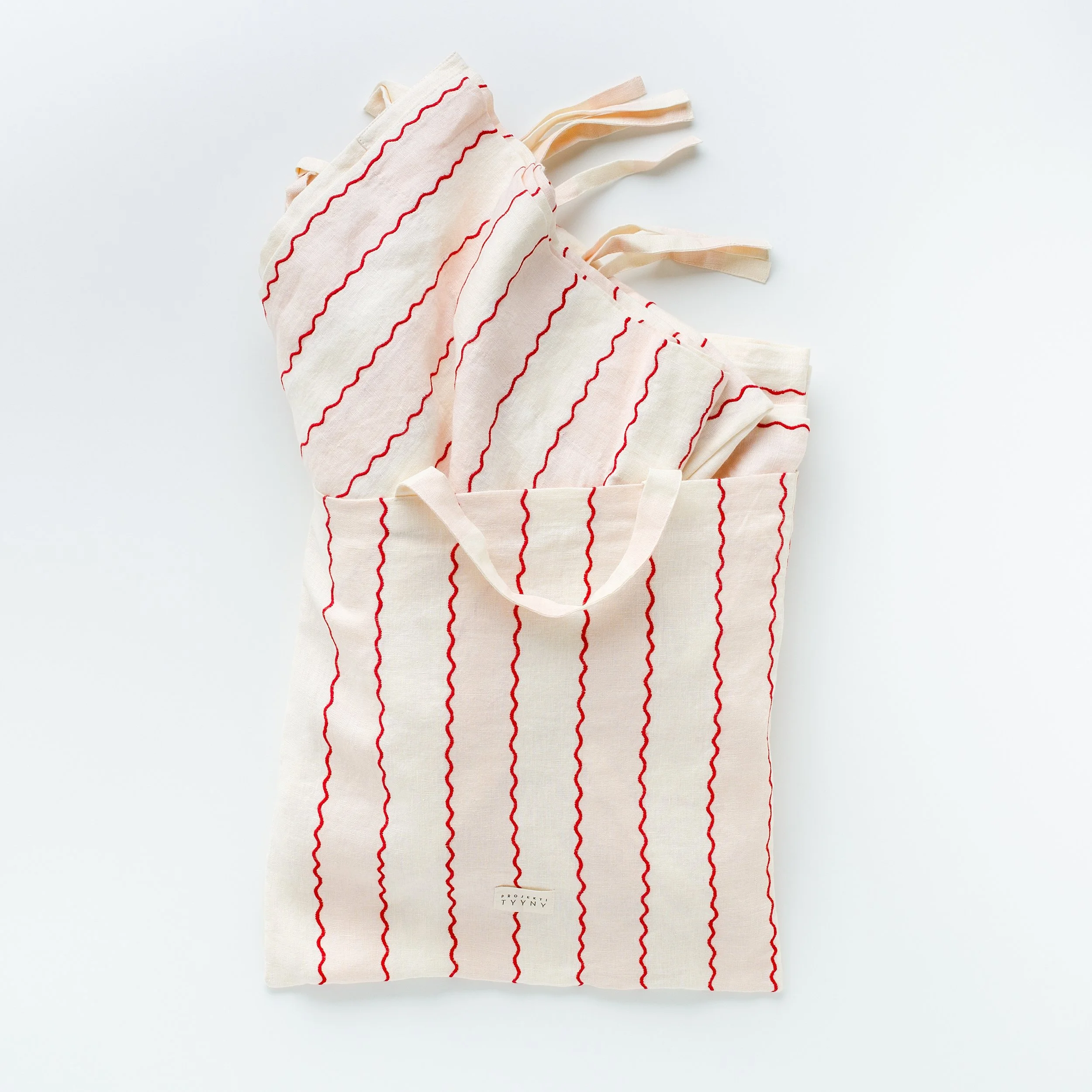 Marionette stripe embroidered curtains, a pair in a bag, pink/cream