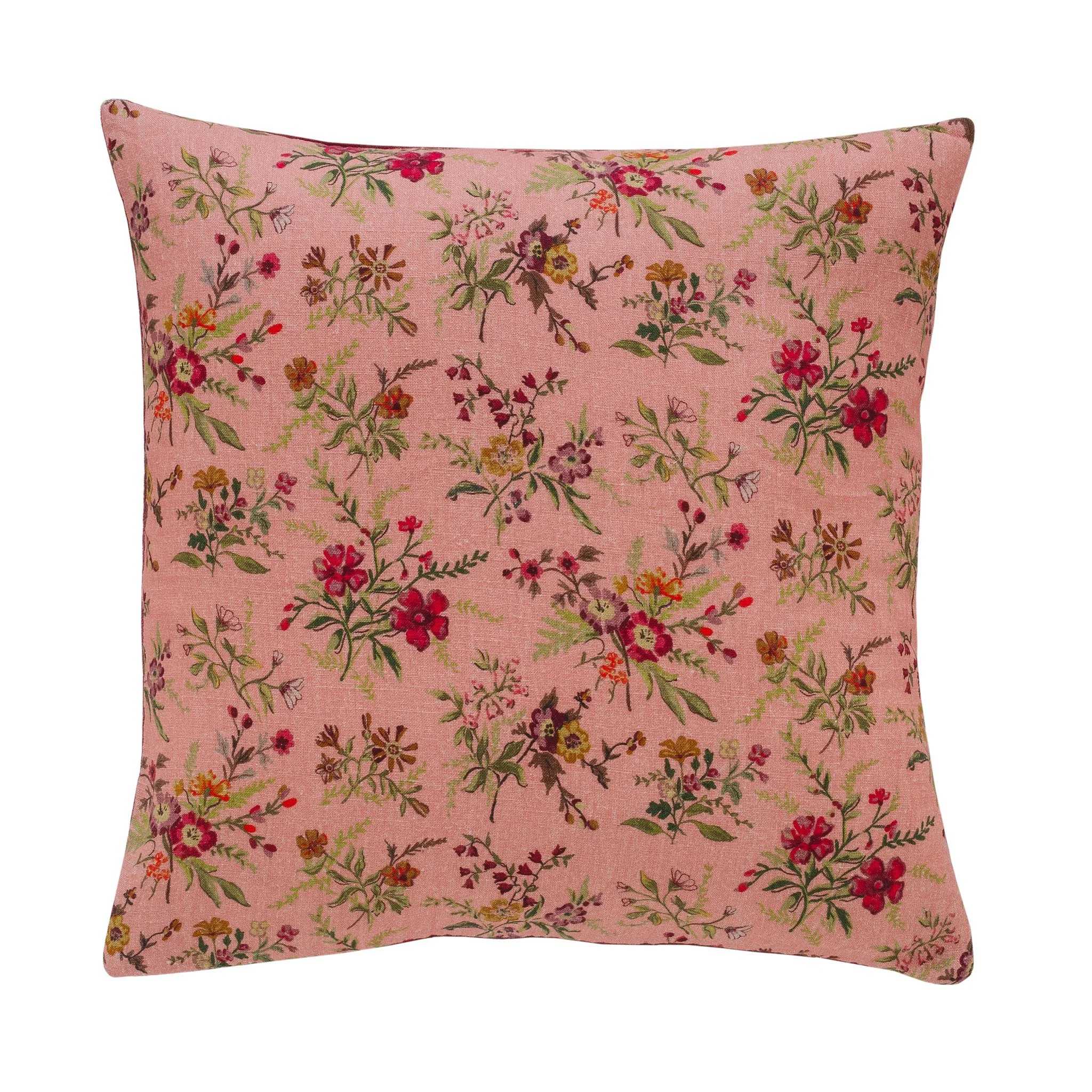 Prairie floral velvet backed cushion, peony
