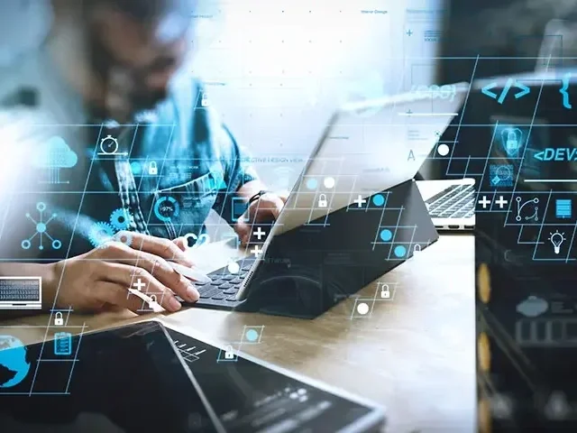 Manager reviewing team structure and performance analytics on digital interface to optimize labor and accountability