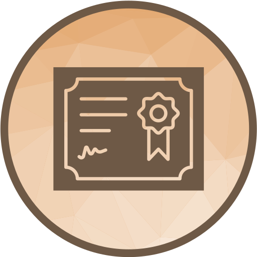 Icon of a certificate with a ribbon, representing achievement or certification.
