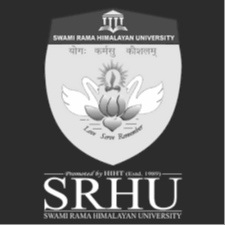 Logo of Swami Rama Himalayan University with a lotus flower and a flame in the center