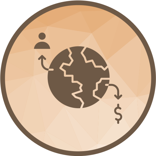 Graphic illustrating global outsourcing with a globe, an arrow pointing out from a person, and a dollar sign.