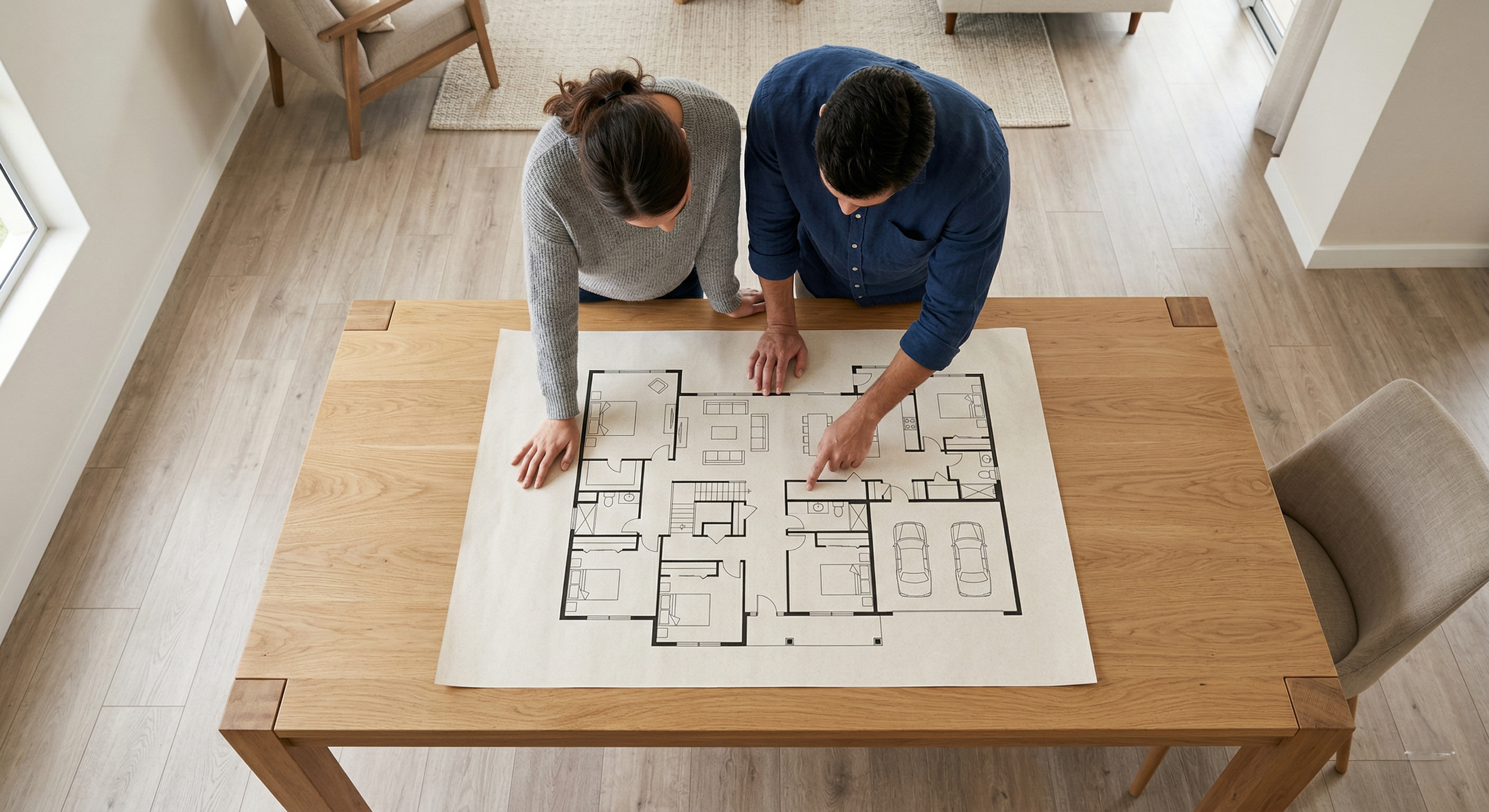 couple looking at house floor plan