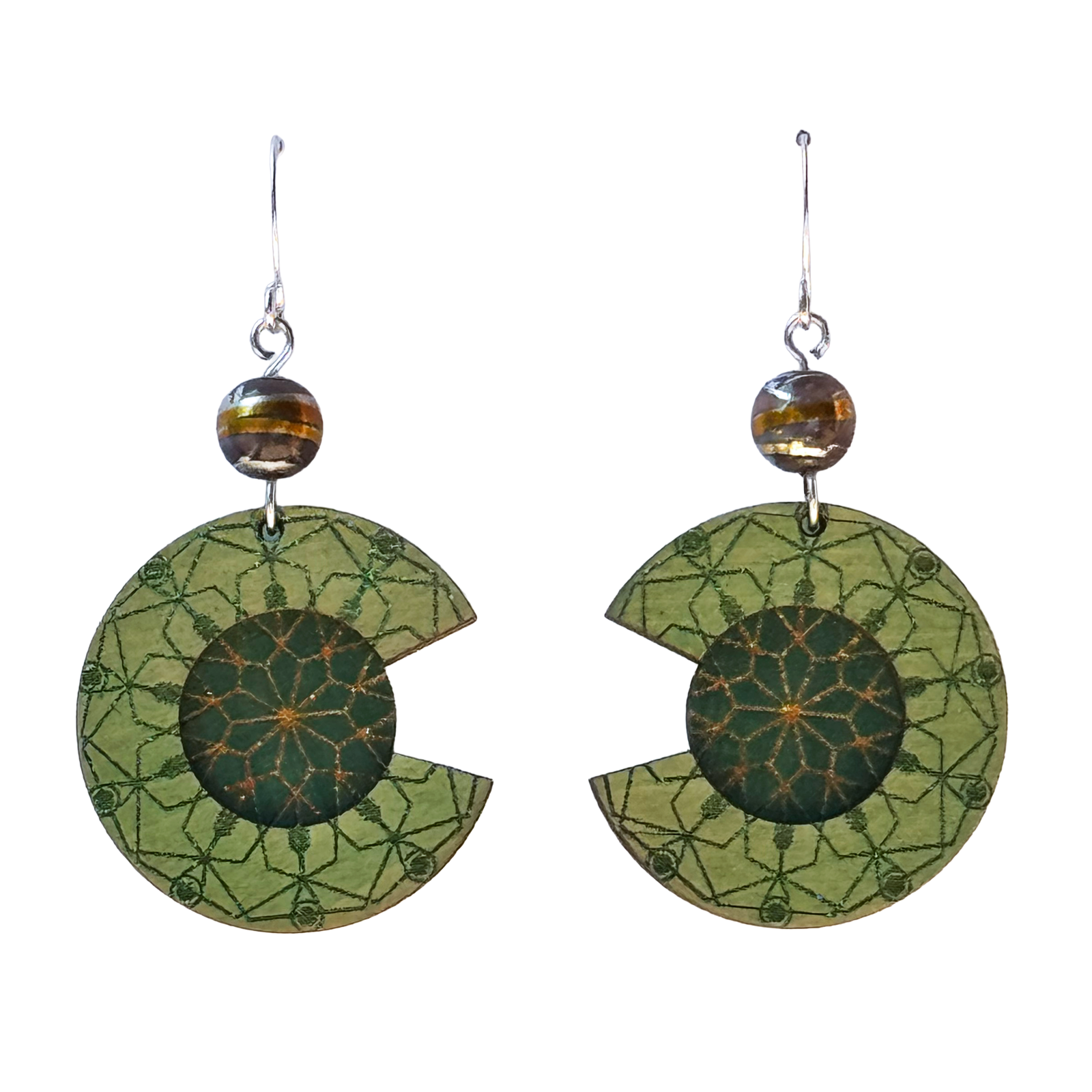 Two-Tone Green Sacred Geometry Earrings