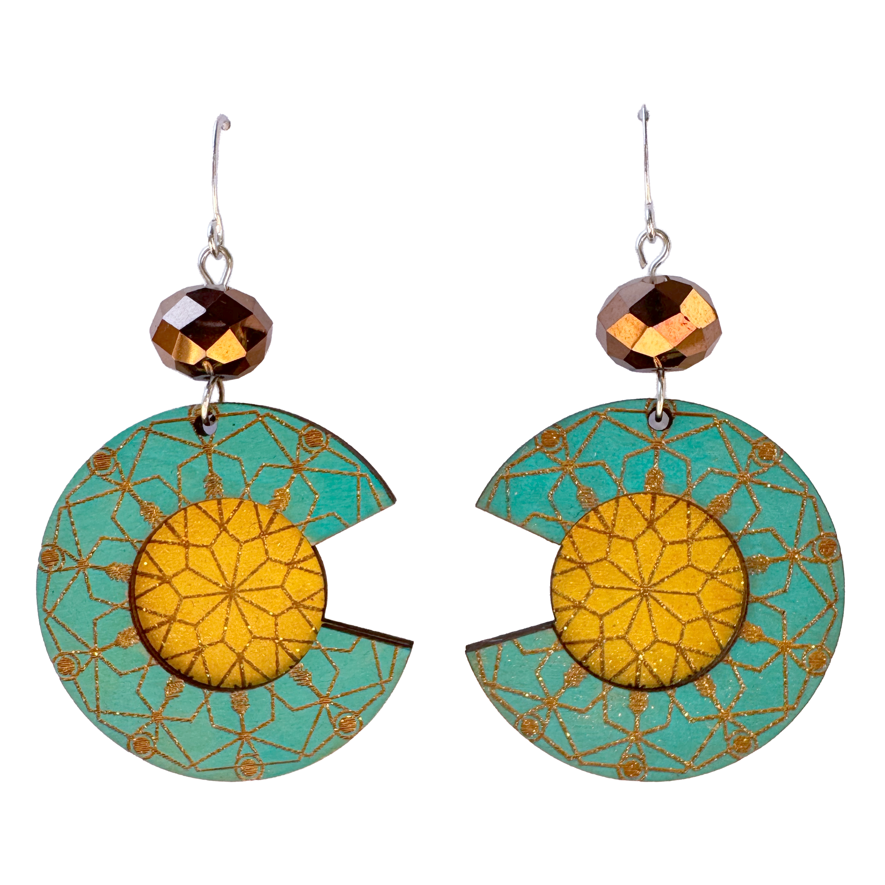 Teal/Yellow Sacred Geometry Earrings