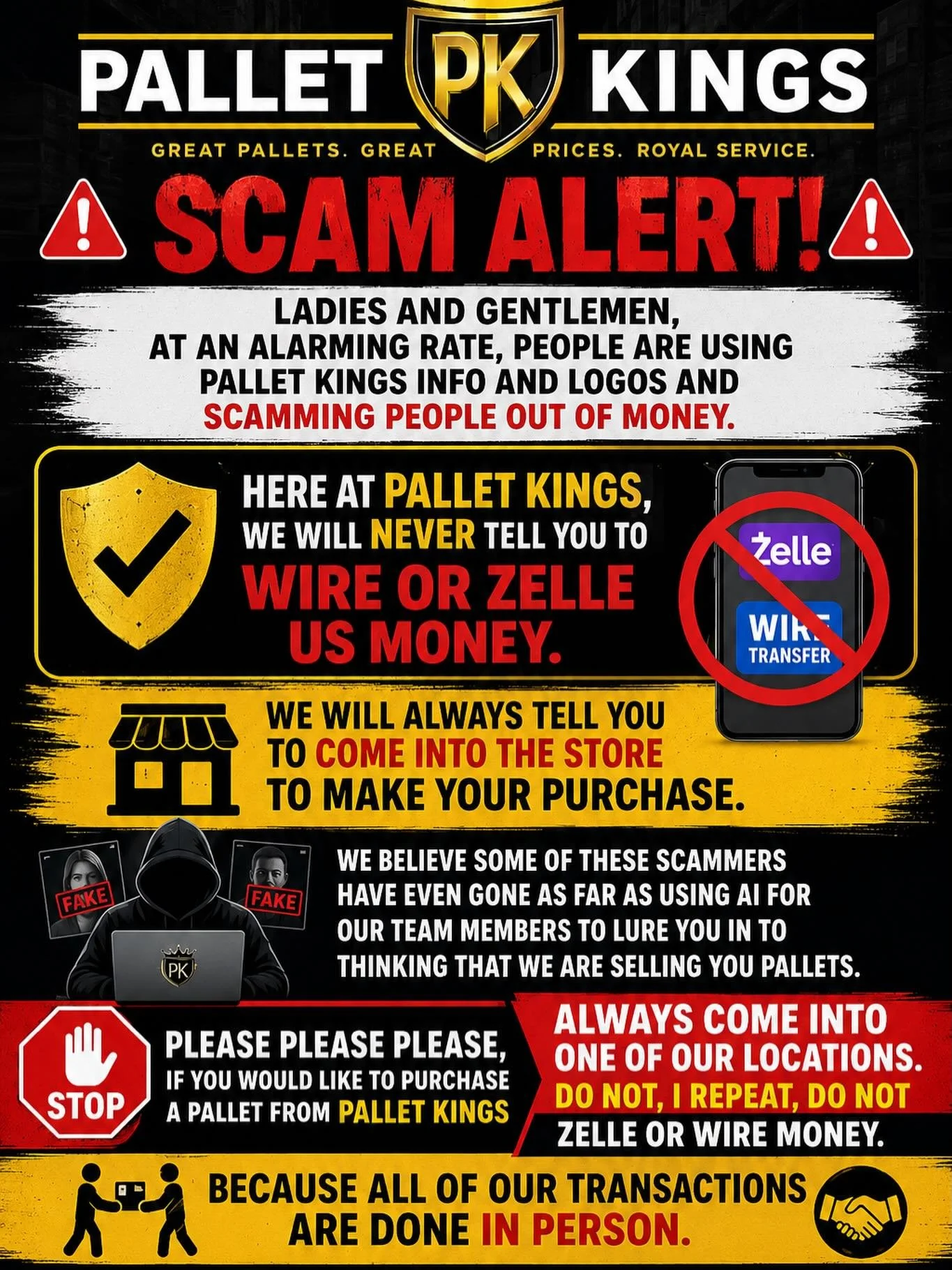 SCAMMER ALERT.🚨 All of our purchases are done in person. We do not accept Zelle, Venmo or any type of wire transfers!  If they&rsquo;re asking that - it is not us!!!!