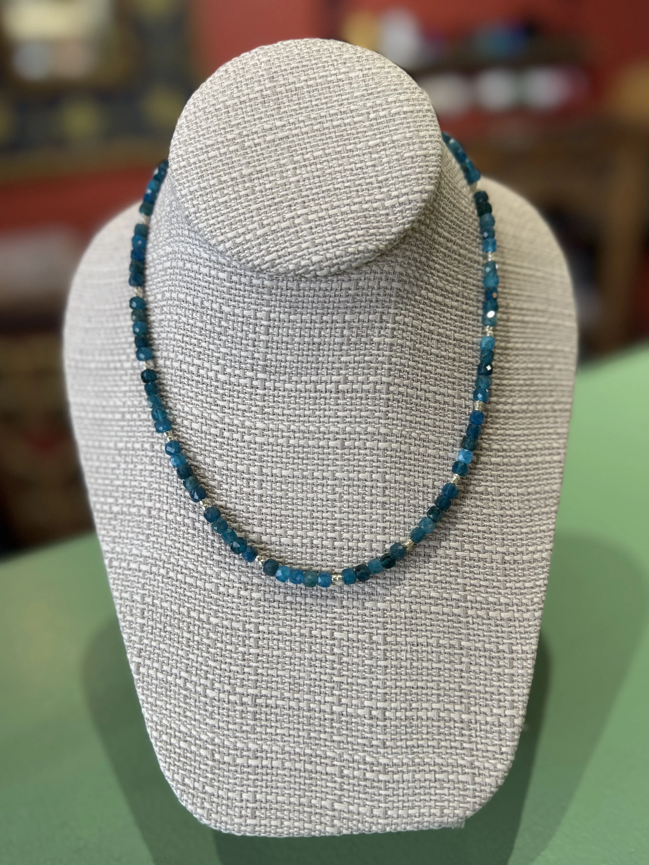Blue Apatite Cube Necklace