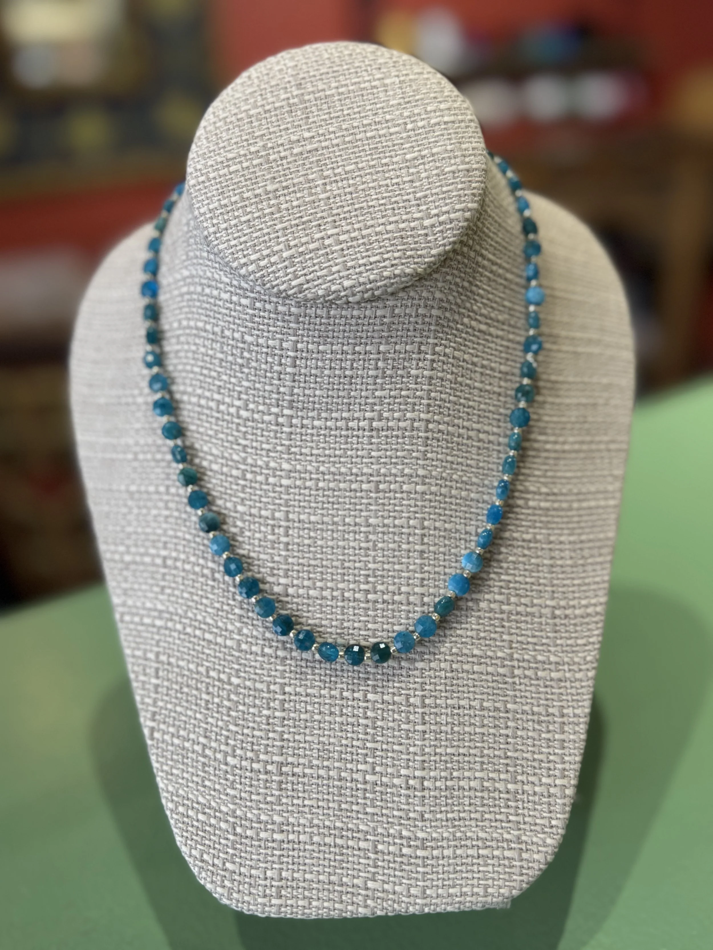 Blue Apatite Coin Necklace