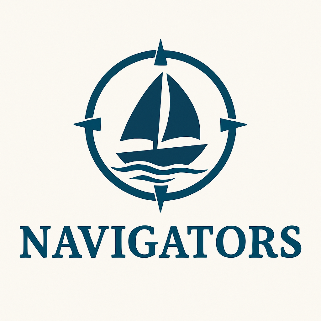 A logo featuring a sailing boat inside a compass rose, with the word 'NAVIGATORS' written below.
