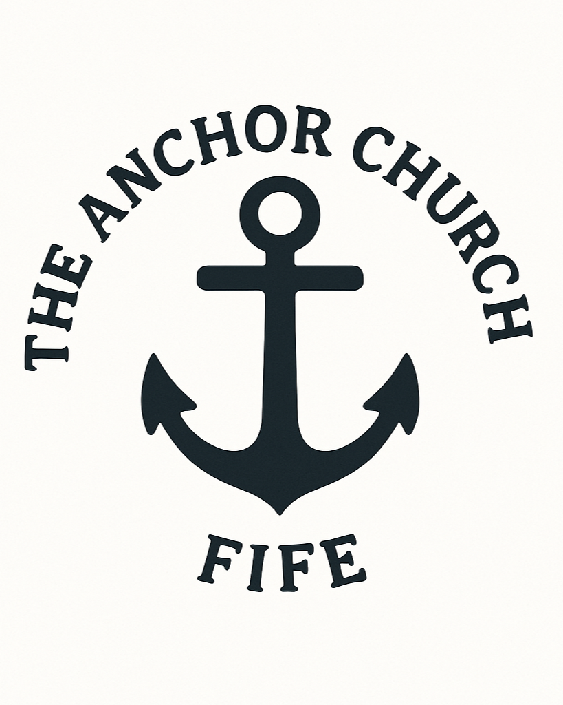 A black anchor graphic with the words 'The Anchor Church' arching above and 'Fife' below it, all on a white background.