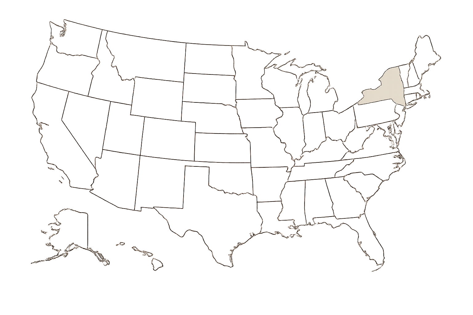Outline map of the United States with the state of Vermont highlighted in white.