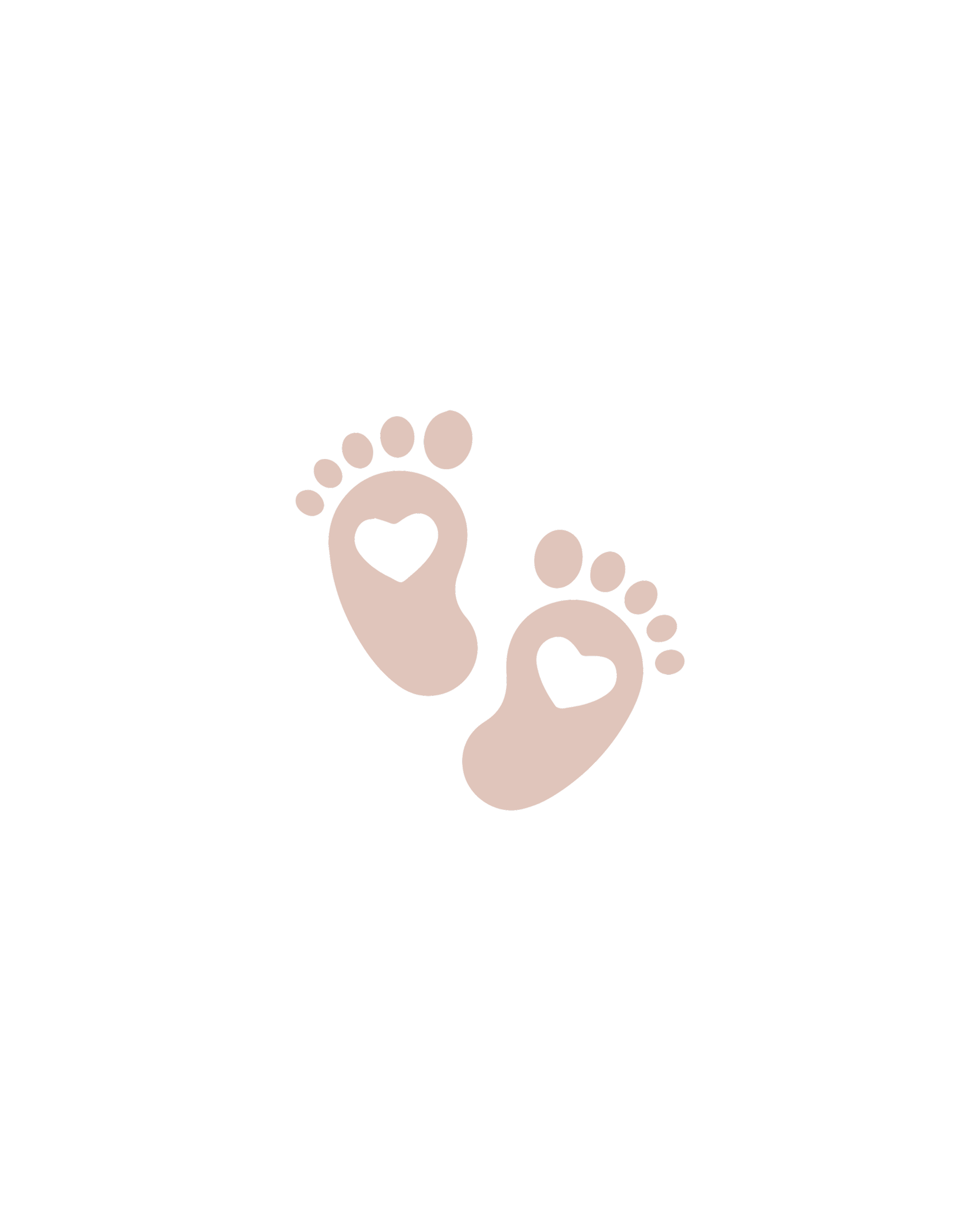 Illustration of baby footprints with heart-shaped cutouts on the heels, set against a black background.