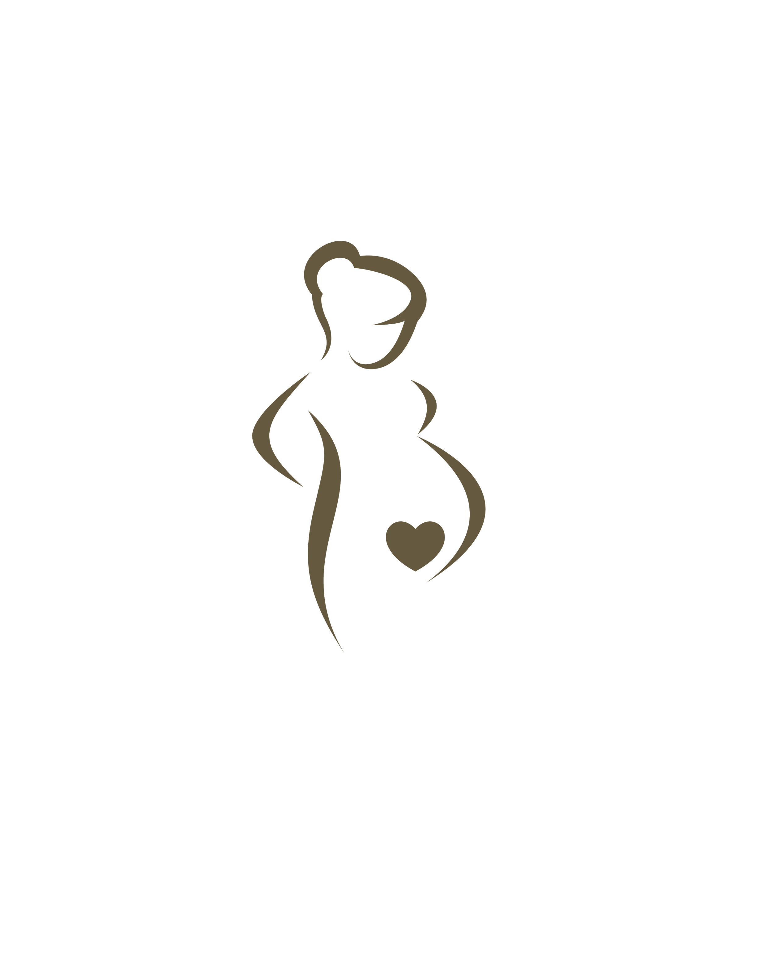 Minimalist line drawing of a pregnant woman with a heart shape belly on black background.
