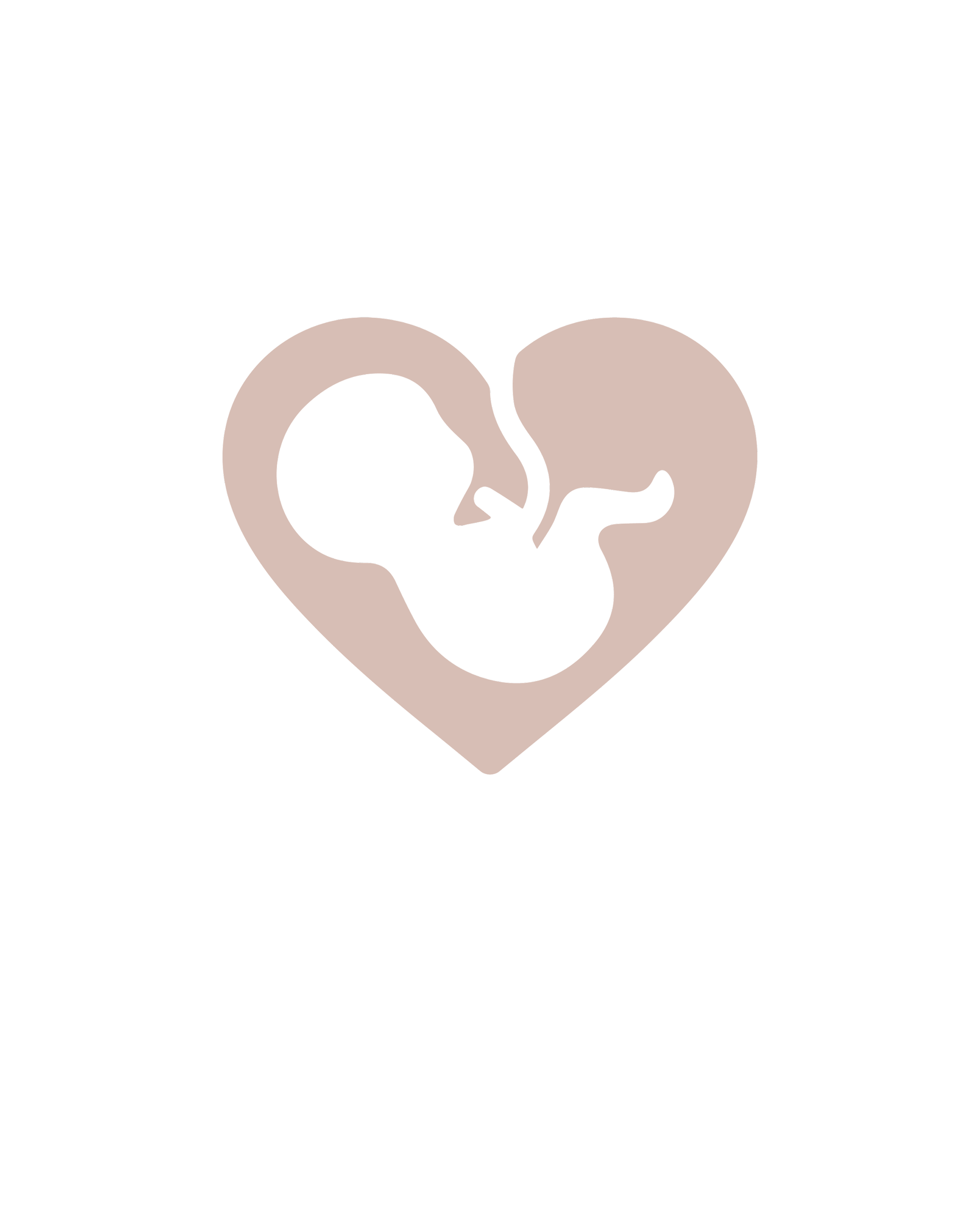 Graphic design with an illustration of a pregnant woman making a heart shape with a silhouette of a fetus inside.