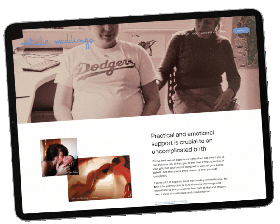 An ipad mockup of Natalie Medding's website designed by Laura Hubbard