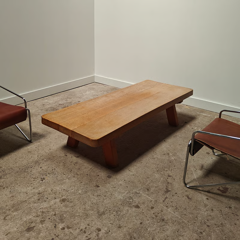 Low and long oak coffee table with Japanese feel