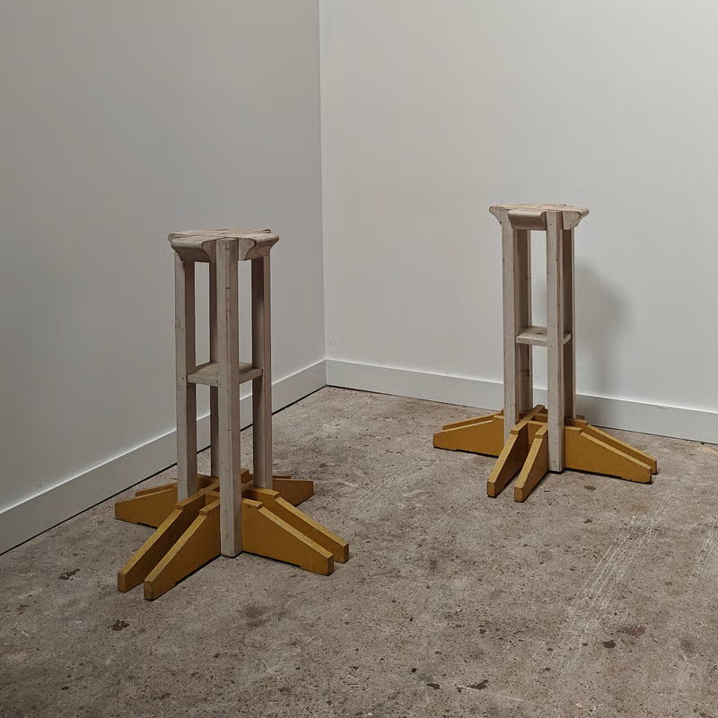 Set of 2 butter yellow and white constructed plinths
